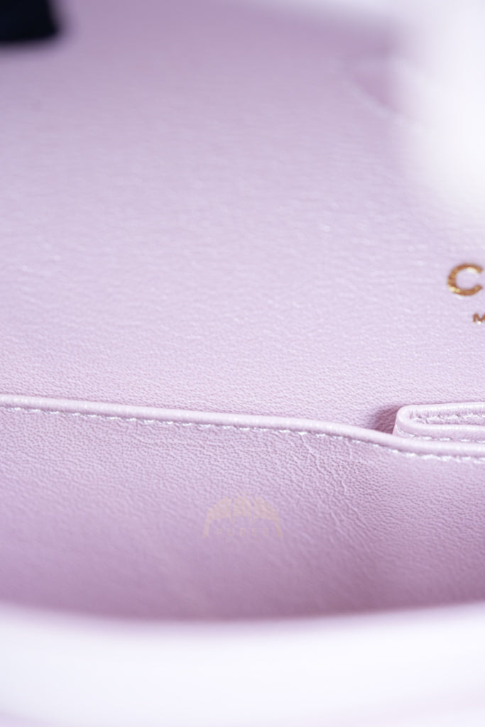 21S Classic Medium Double Flap in Rose Clair Iridescent Lambskin Leather and Light Gold Hardware Series 31 | Purse Maison Luxury Bags Shop