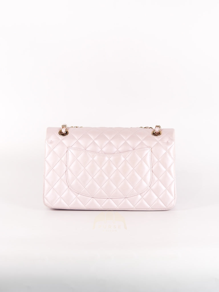 21S Classic Medium Double Flap in Rose Clair Iridescent Lambskin Leather and Light Gold Hardware Series 31 | Purse Maison Luxury Bags Shop