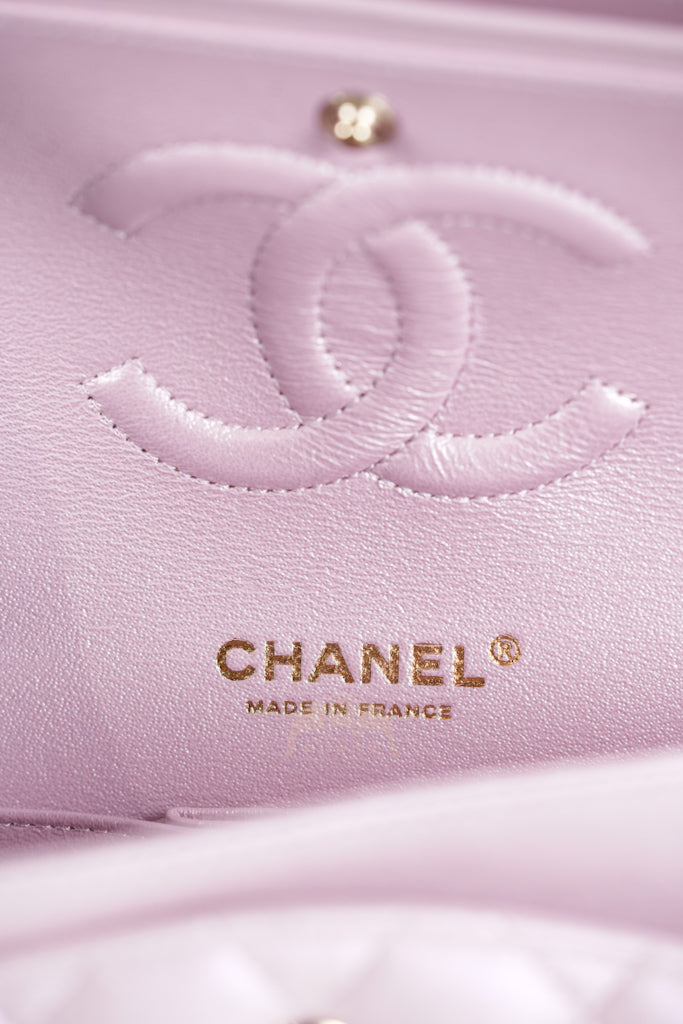 21S Classic Medium Double Flap in Rose Clair Iridescent Lambskin Leather and Light Gold Hardware Series 31 | Purse Maison Luxury Bags Shop