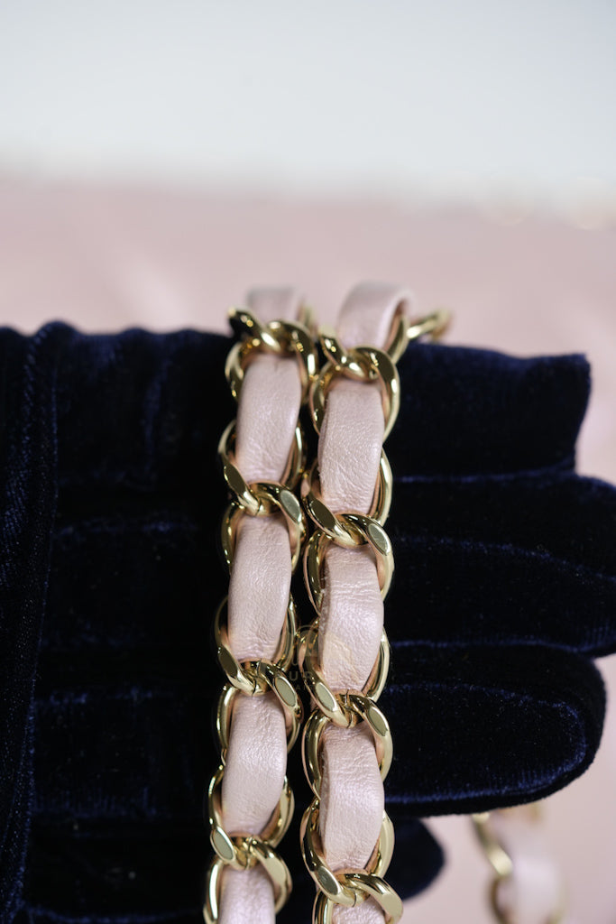 21S Classic Medium Double Flap in Rose Clair Iridescent Lambskin Leather and Light Gold Hardware Series 31 | Purse Maison Luxury Bags Shop