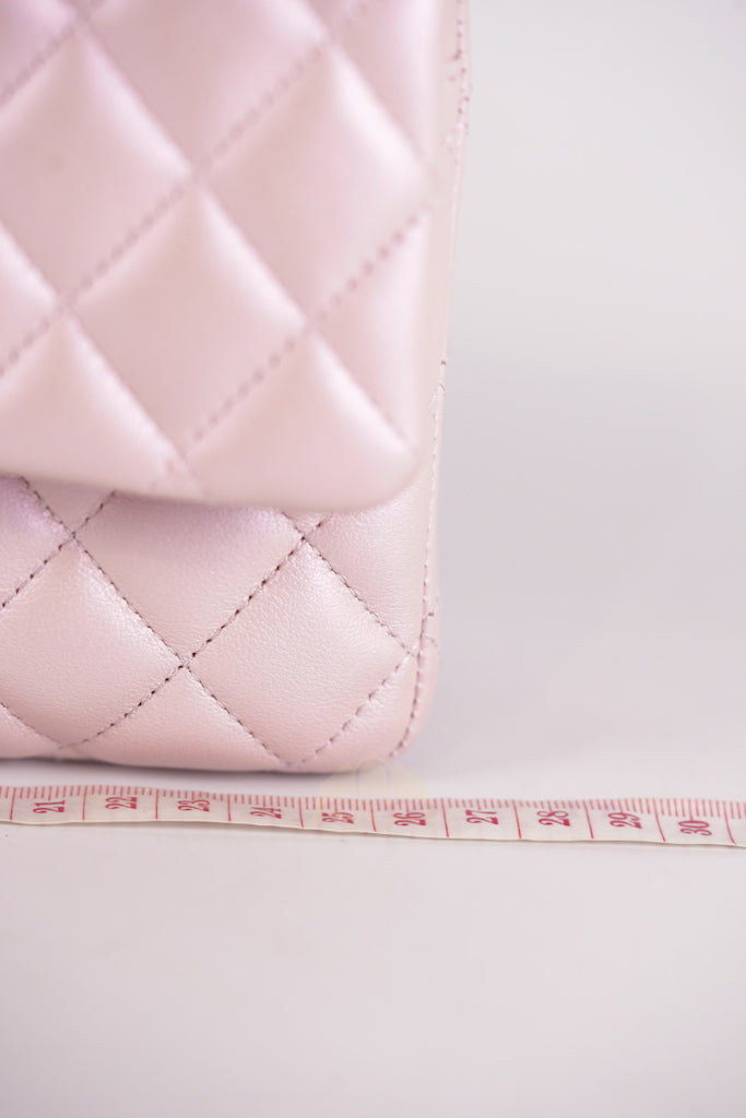 21S Classic Medium Double Flap in Rose Clair Iridescent Lambskin Leather and Light Gold Hardware Series 31 | Purse Maison Luxury Bags Shop