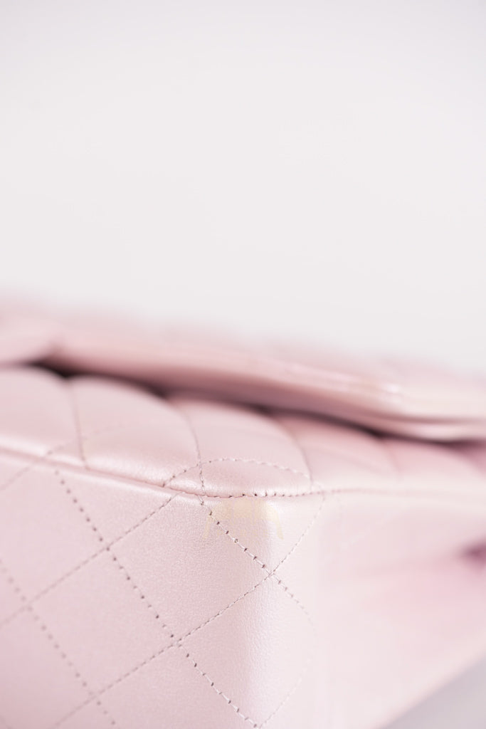 21S Classic Medium Double Flap in Rose Clair Iridescent Lambskin Leather and Light Gold Hardware Series 31 | Purse Maison Luxury Bags Shop