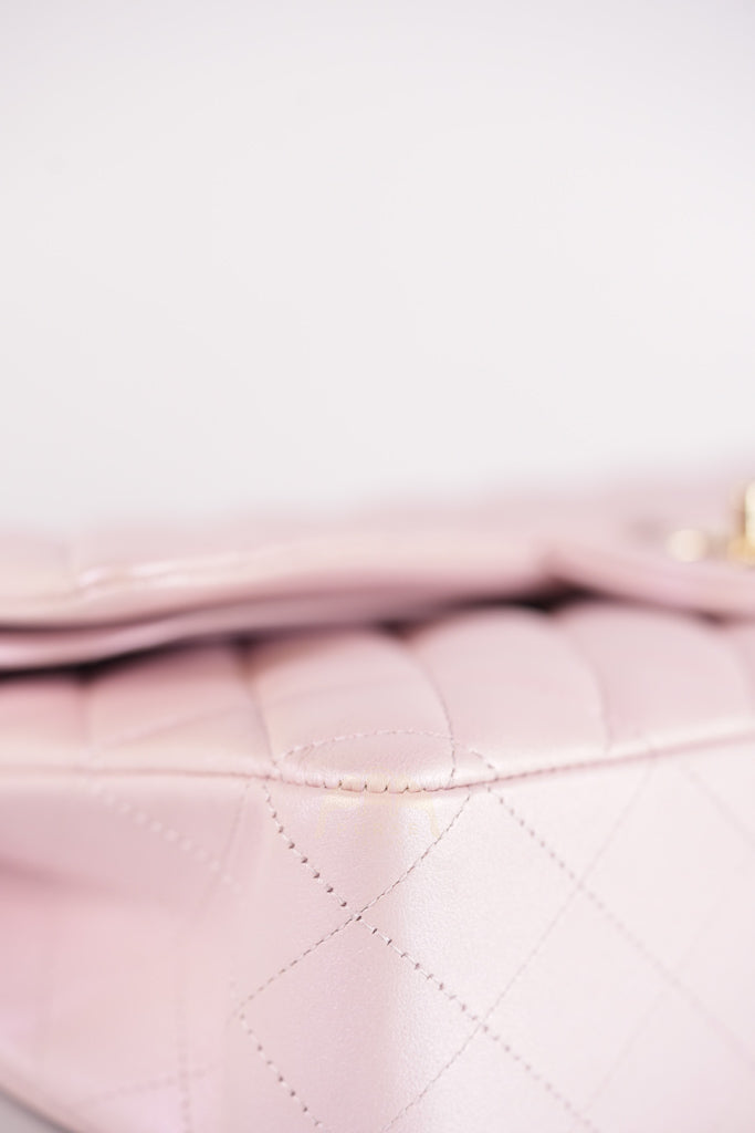 21S Classic Medium Double Flap in Rose Clair Iridescent Lambskin Leather and Light Gold Hardware Series 31 | Purse Maison Luxury Bags Shop