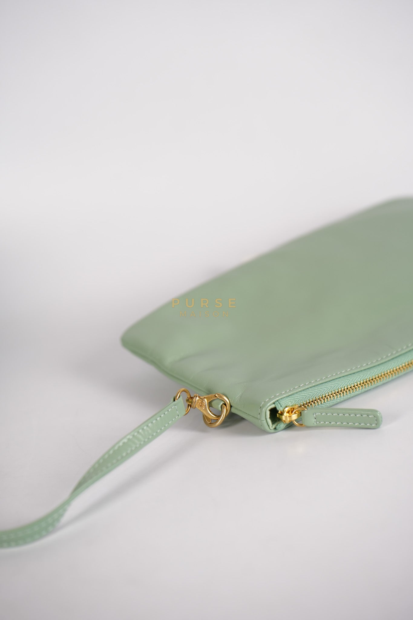 22 Medium in Light Green Shiny Calfskin Leather & Aged Gold Hardware (Microchip) | Purse Maison Luxury Bags Shop