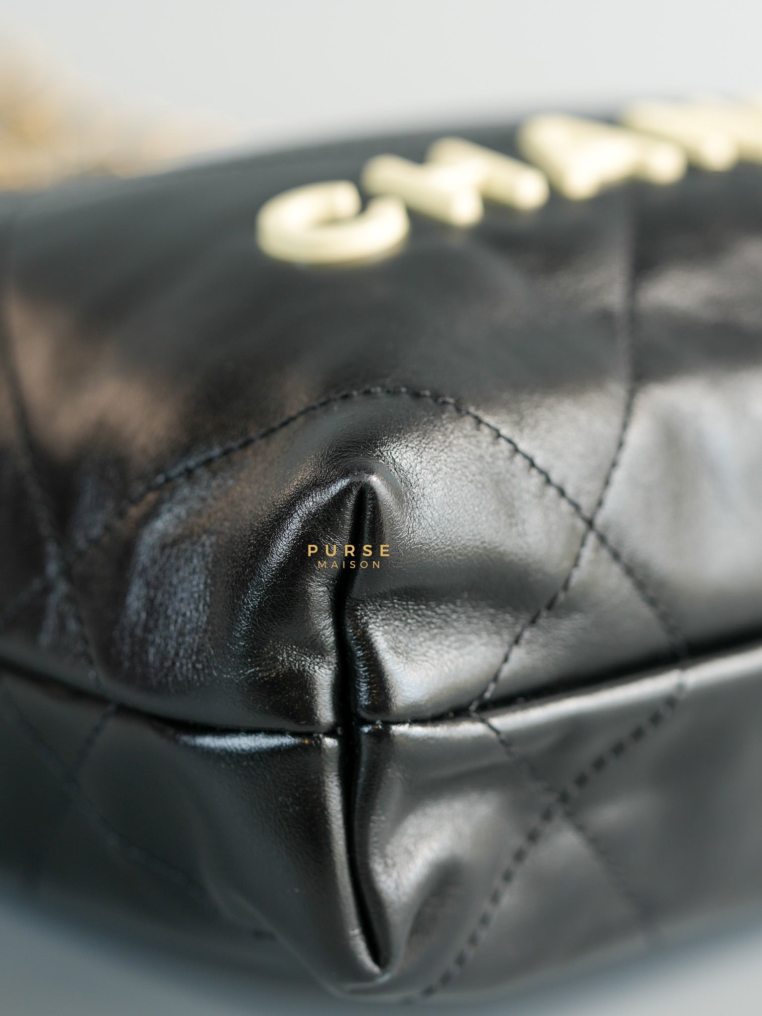 Mini 22 Black Leather Handbag in Gold Hardware (Microchip) | Purse Maison Luxury Bags Shop