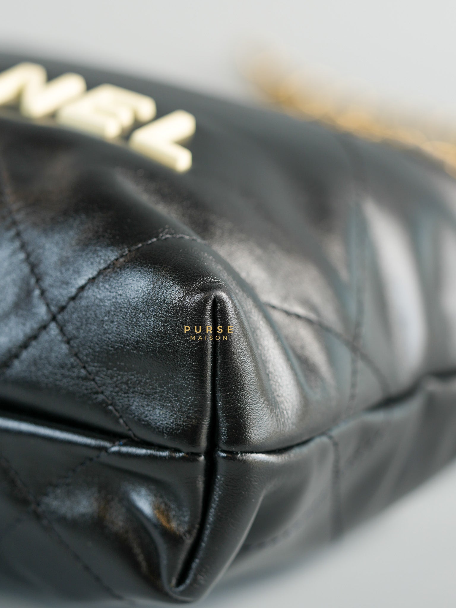 Mini 22 Black Leather Handbag in Gold Hardware (Microchip) | Purse Maison Luxury Bags Shop