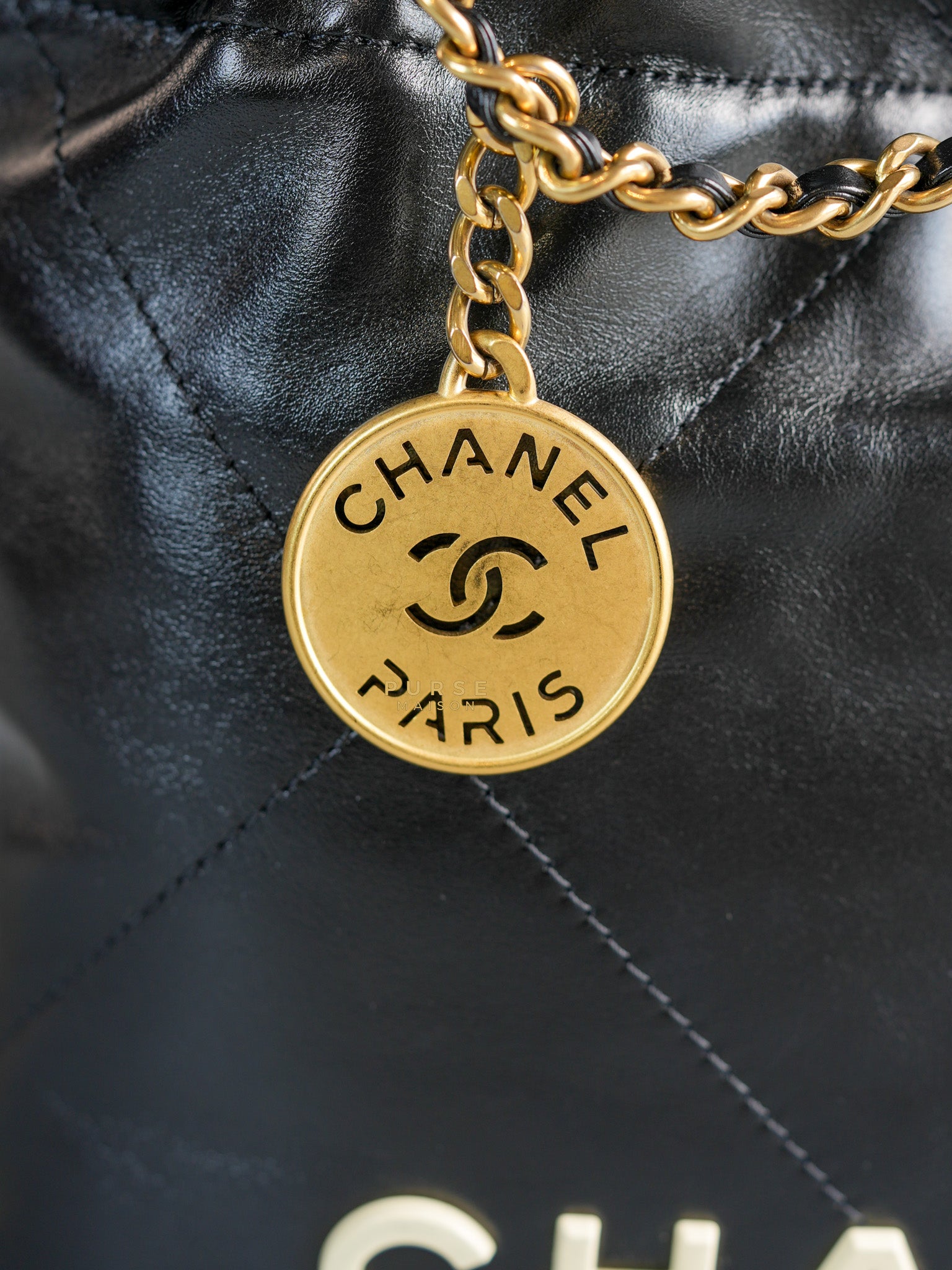 Mini 22 Black Leather Handbag in Gold Hardware (Microchip) | Purse Maison Luxury Bags Shop