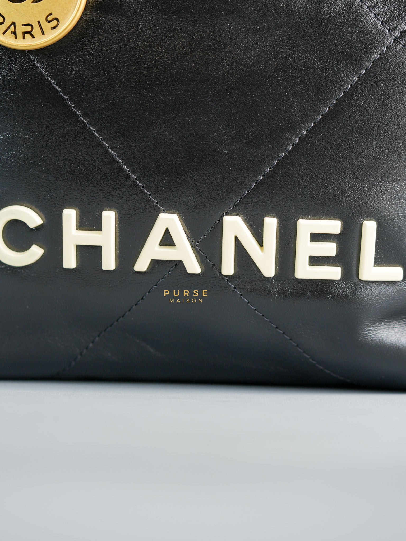 Mini 22 Black Leather Handbag in Gold Hardware (Microchip) | Purse Maison Luxury Bags Shop