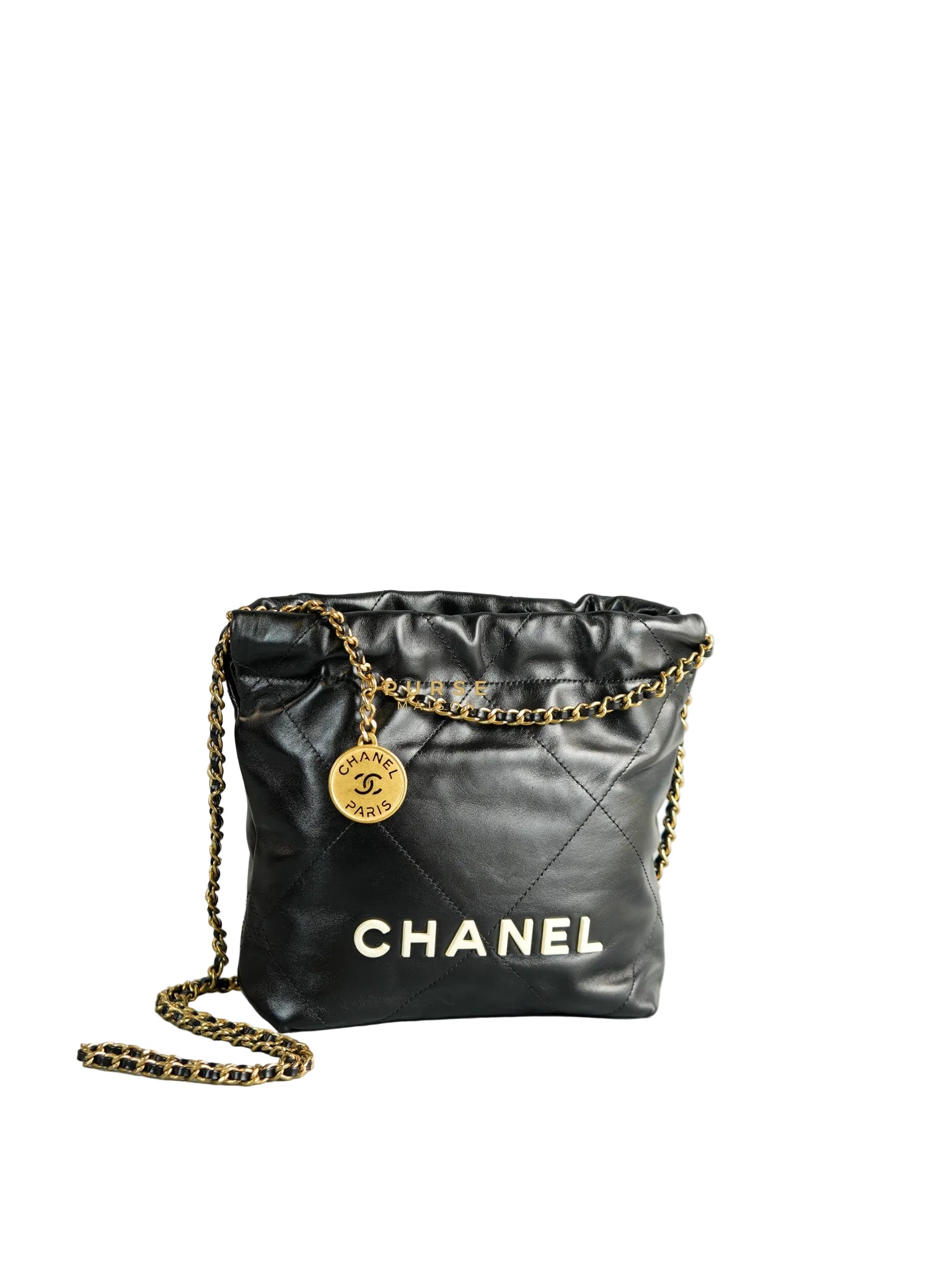 Mini 22 Black Leather Handbag in Gold Hardware (Microchip) | Purse Maison Luxury Bags Shop