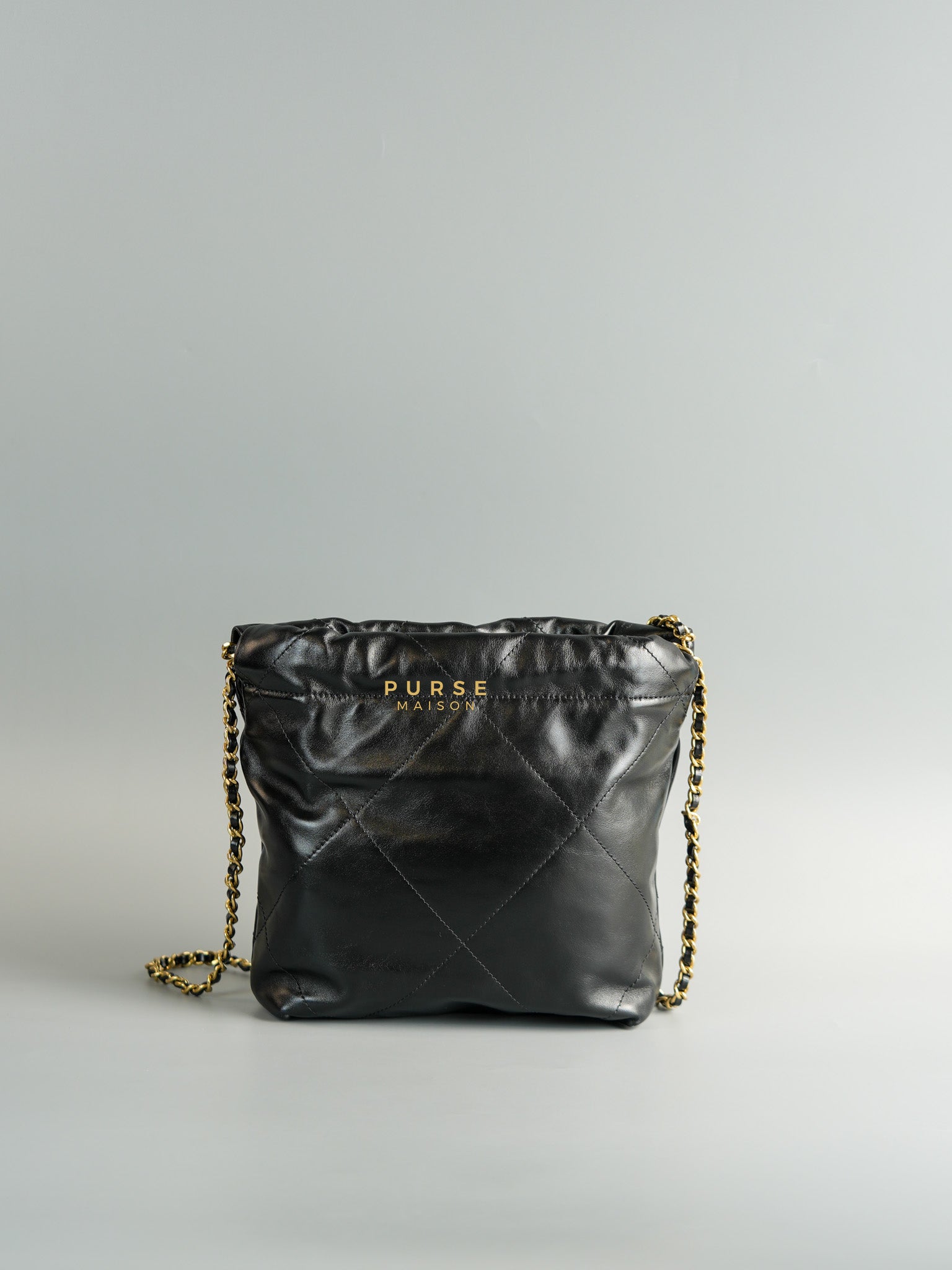 Mini 22 Black Leather Handbag in Gold Hardware (Microchip) | Purse Maison Luxury Bags Shop