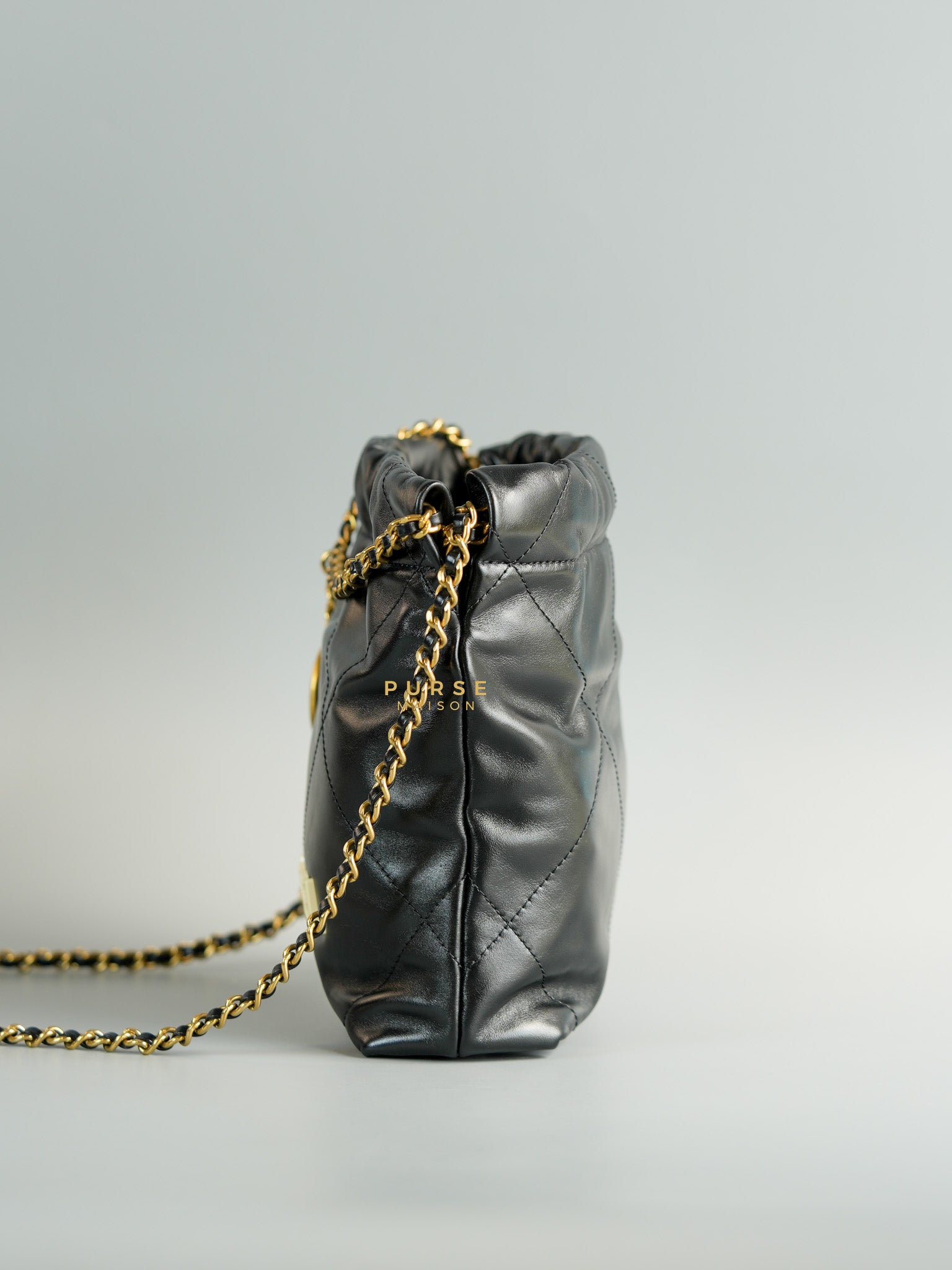 Mini 22 Black Leather Handbag in Gold Hardware (Microchip) | Purse Maison Luxury Bags Shop