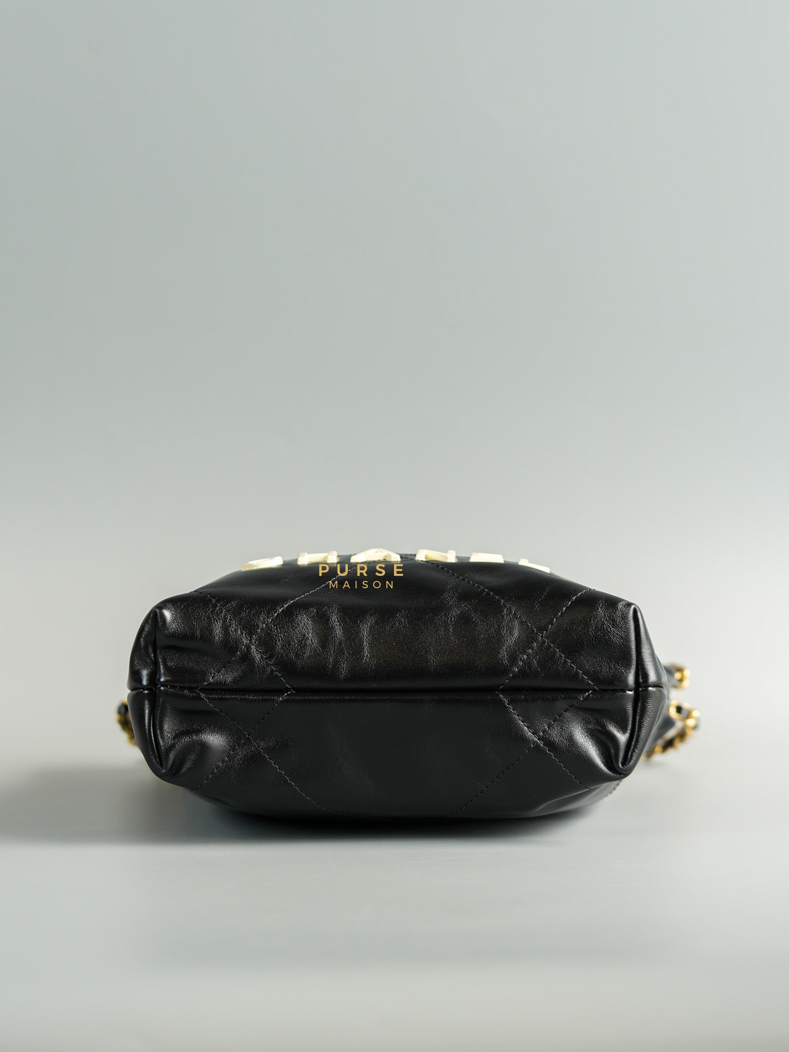 Mini 22 Black Leather Handbag in Gold Hardware (Microchip) | Purse Maison Luxury Bags Shop