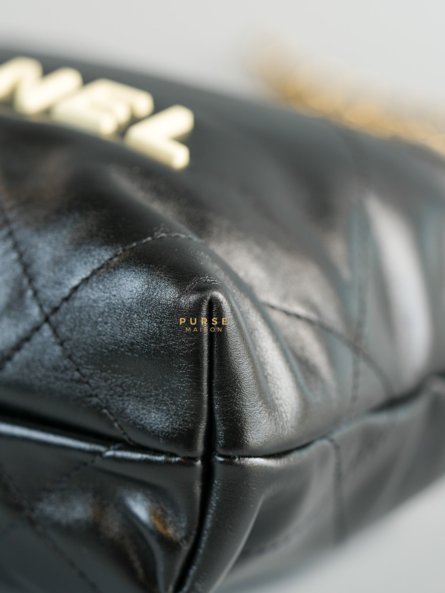 Mini 22 Black Leather Handbag in Gold Hardware (Microchip) | Purse Maison Luxury Bags Shop