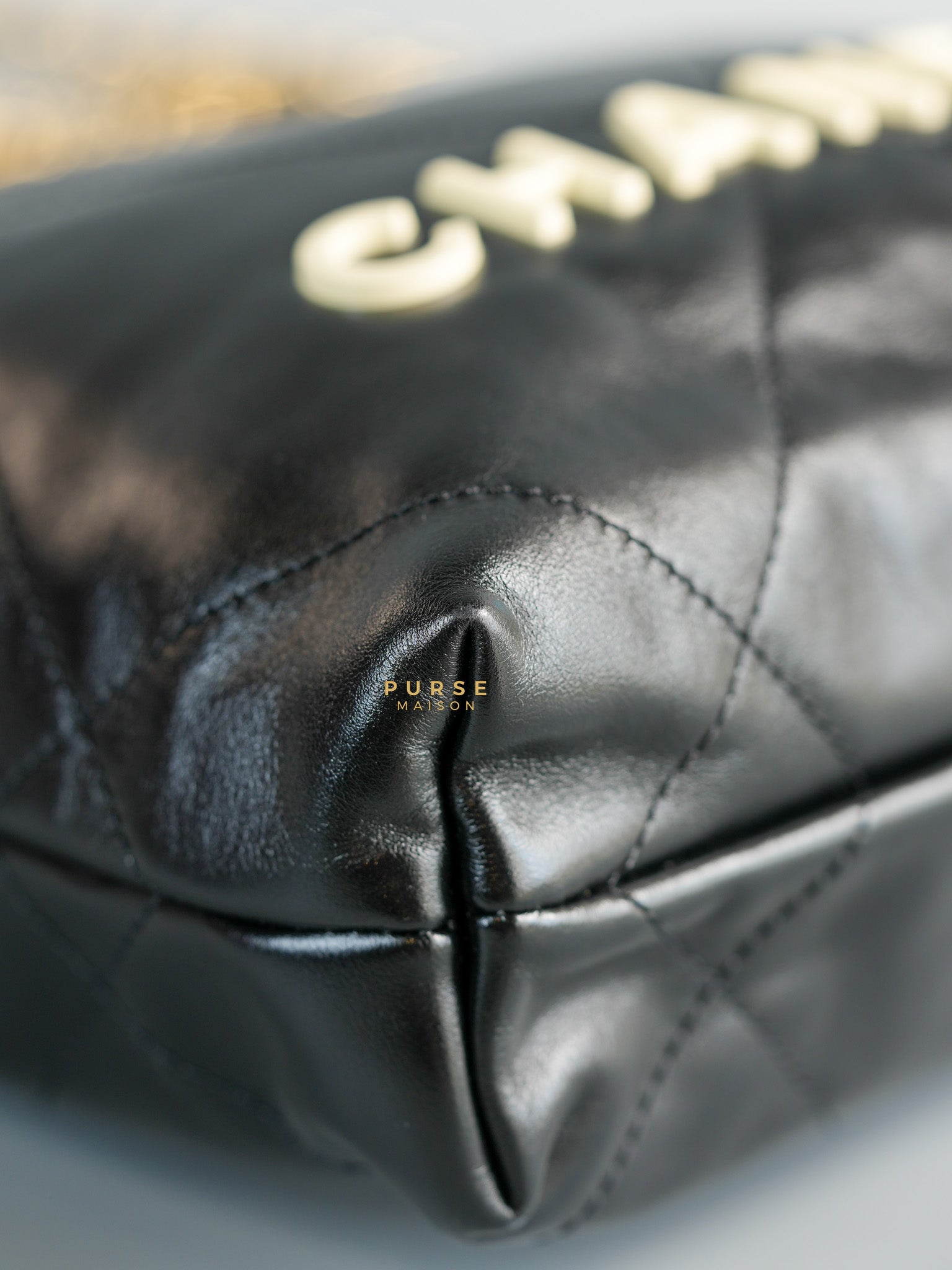 Mini 22 Black Leather Handbag in Gold Hardware (Microchip) | Purse Maison Luxury Bags Shop