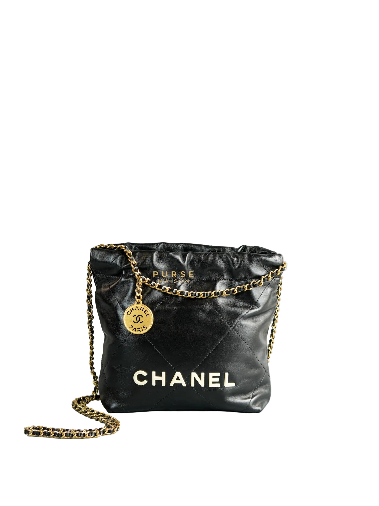 Mini 22 Black Leather Handbag in Gold Hardware (Microchip) | Purse Maison Luxury Bags Shop