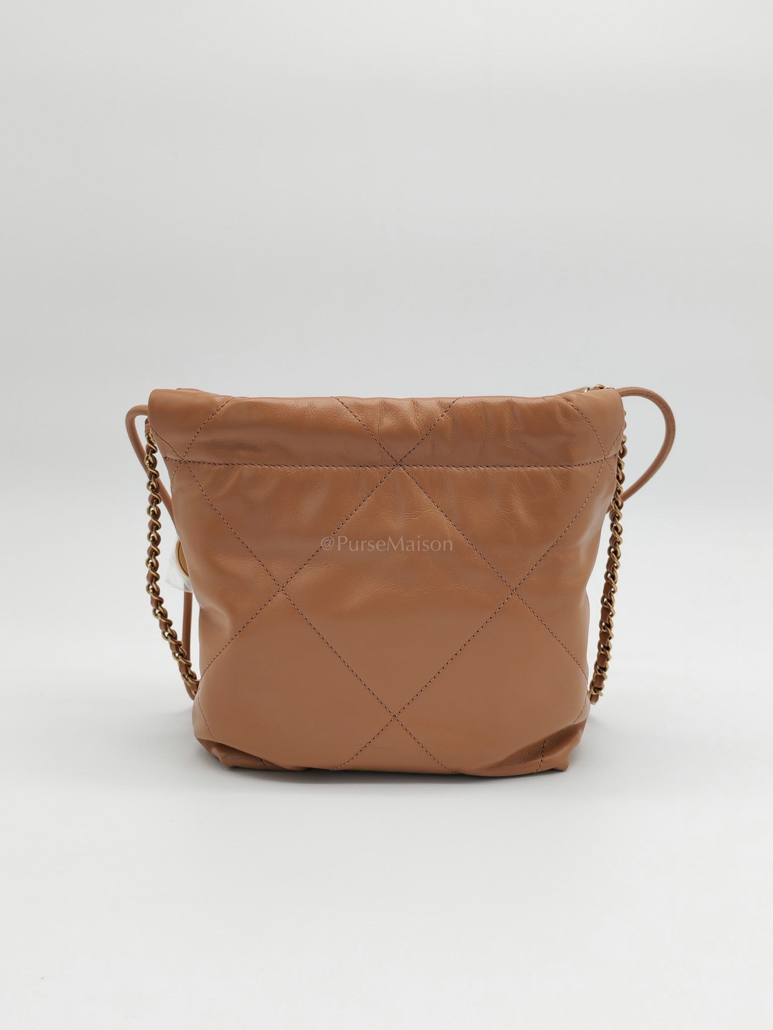 22 Mini in Caramel Shiny Calfskin Leather and Aged Gold Hardware (Microchip) | Purse Maison Luxury Bags Shop