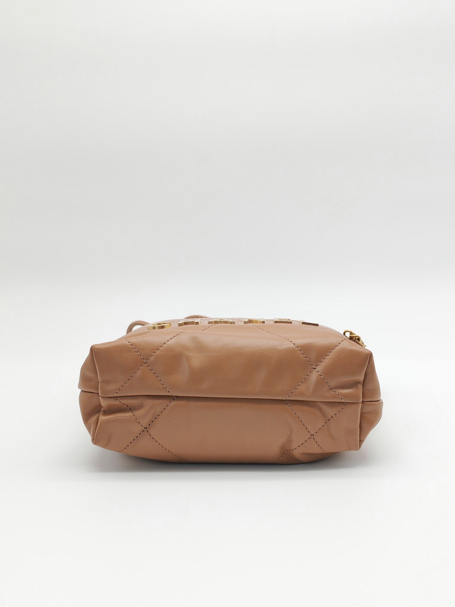 22 Mini in Caramel Shiny Calfskin Leather and Aged Gold Hardware (Microchip) | Purse Maison Luxury Bags Shop