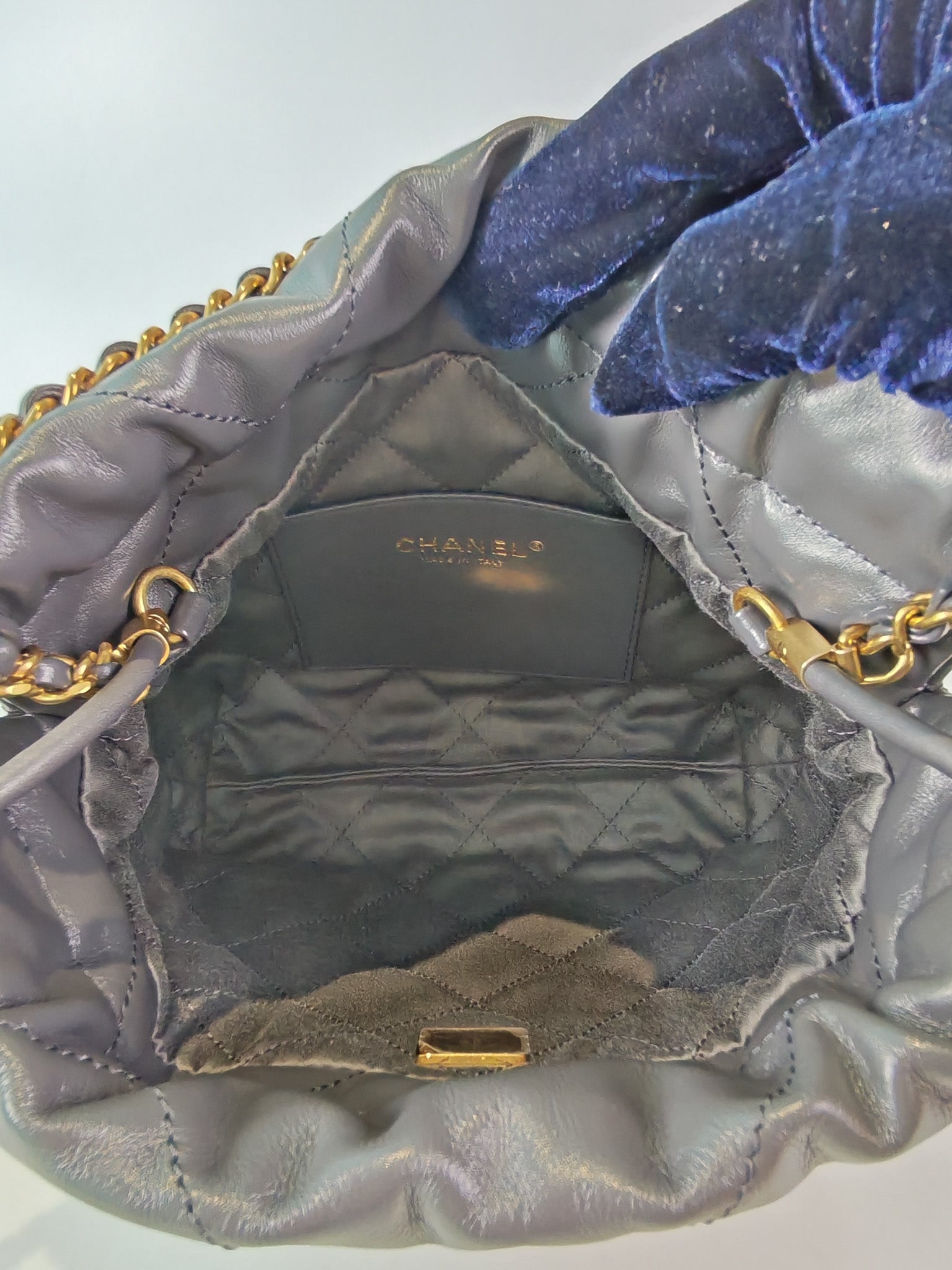 22 Mini in Dark Gray Calfskin Leather Aged Gold Hardware (Microchip) | Purse Maison Luxury Bags Shop