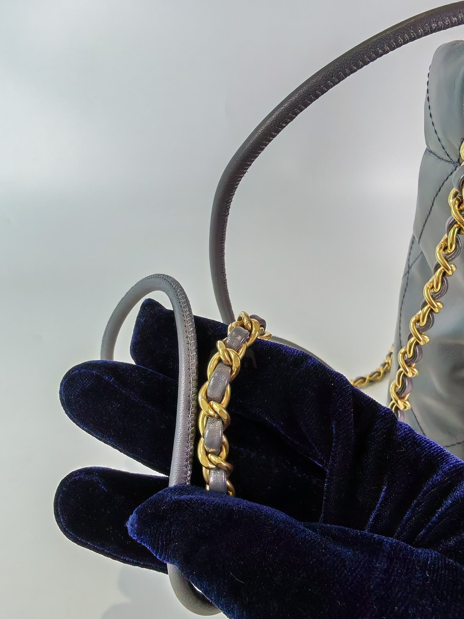 22 Mini in Dark Gray Calfskin Leather Aged Gold Hardware (Microchip) | Purse Maison Luxury Bags Shop