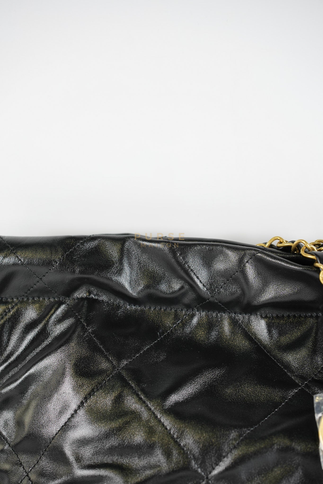 22 Small in Black Lambskin Leather and Aged Gold Hardware (Microchip) | Purse Maison Luxury Bags Shop