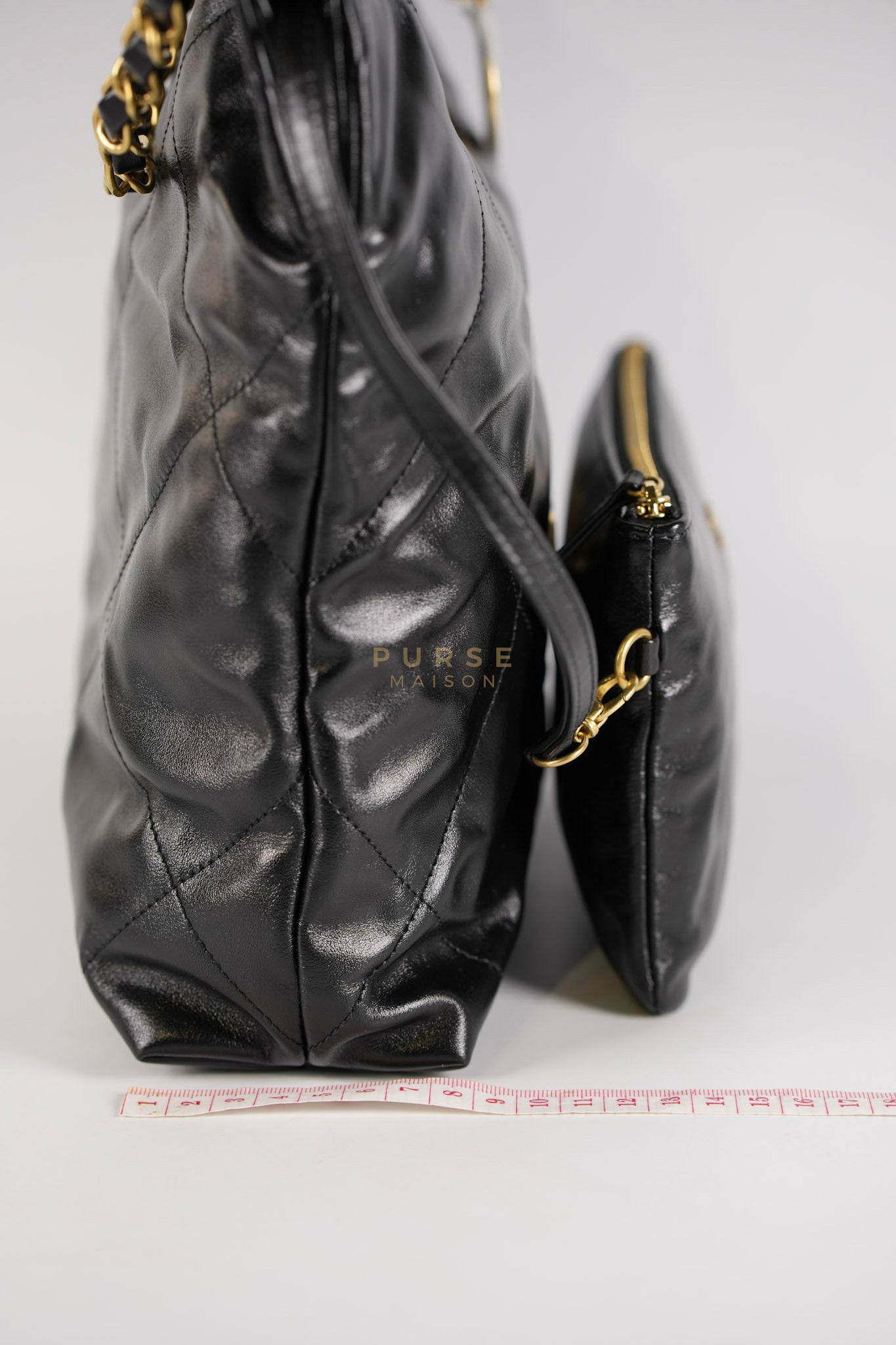 22 Small in Black Lambskin Leather and Aged Gold Hardware (Microchip) | Purse Maison Luxury Bags Shop