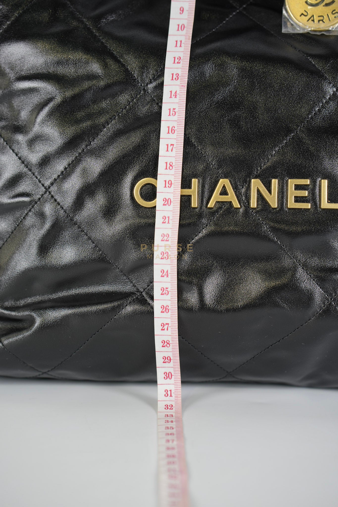 22 Small in Black Lambskin Leather and Aged Gold Hardware (Microchip) | Purse Maison Luxury Bags Shop