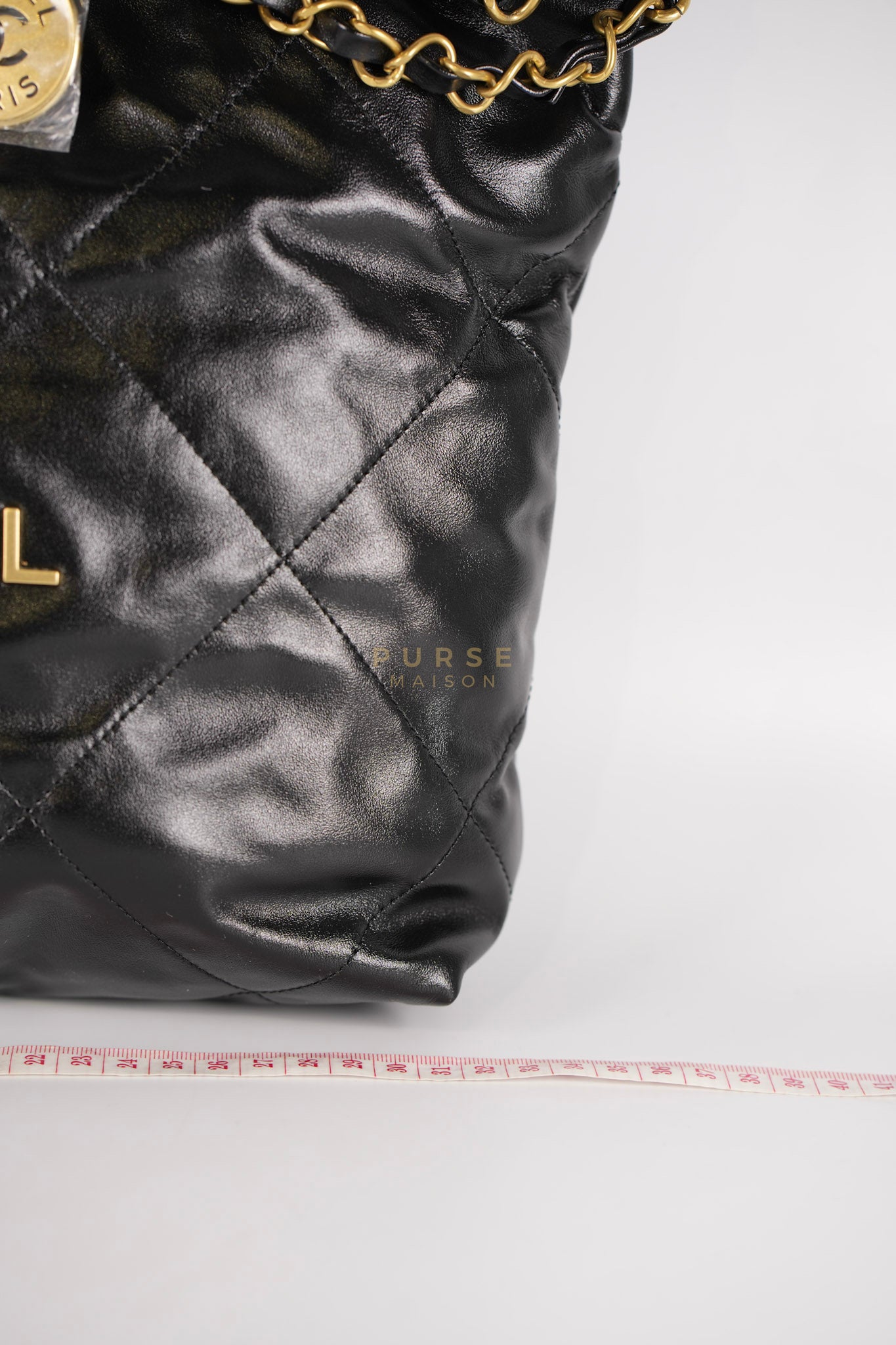 22 Small in Black Lambskin Leather and Aged Gold Hardware (Microchip) | Purse Maison Luxury Bags Shop