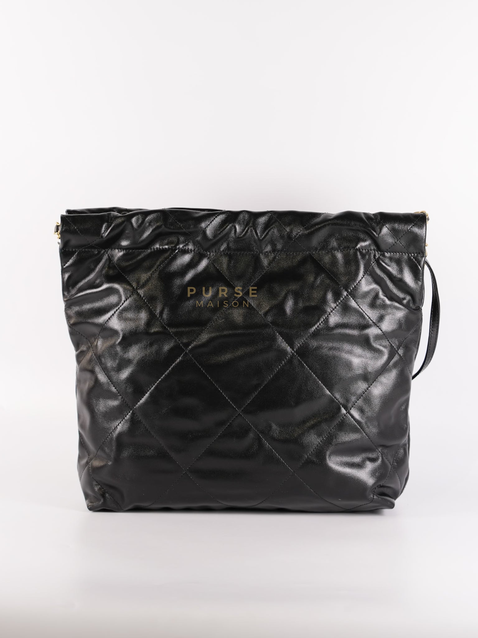 22 Small in Black Lambskin Leather and Aged Gold Hardware (Microchip) | Purse Maison Luxury Bags Shop