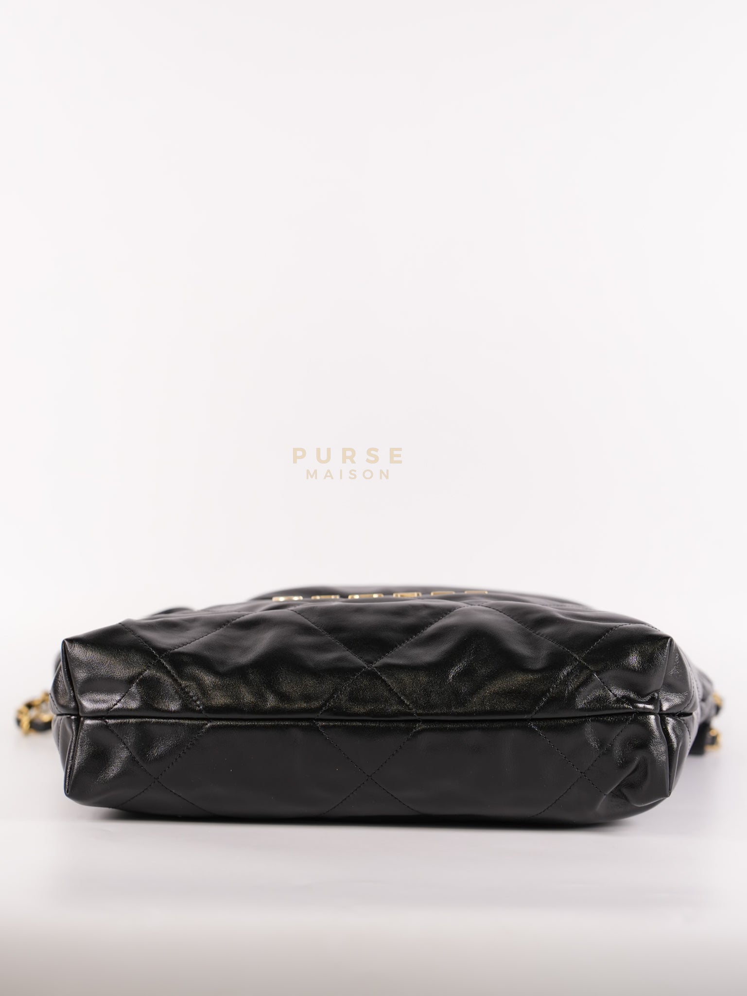 22 Small in Black Lambskin Leather and Aged Gold Hardware (Microchip) | Purse Maison Luxury Bags Shop
