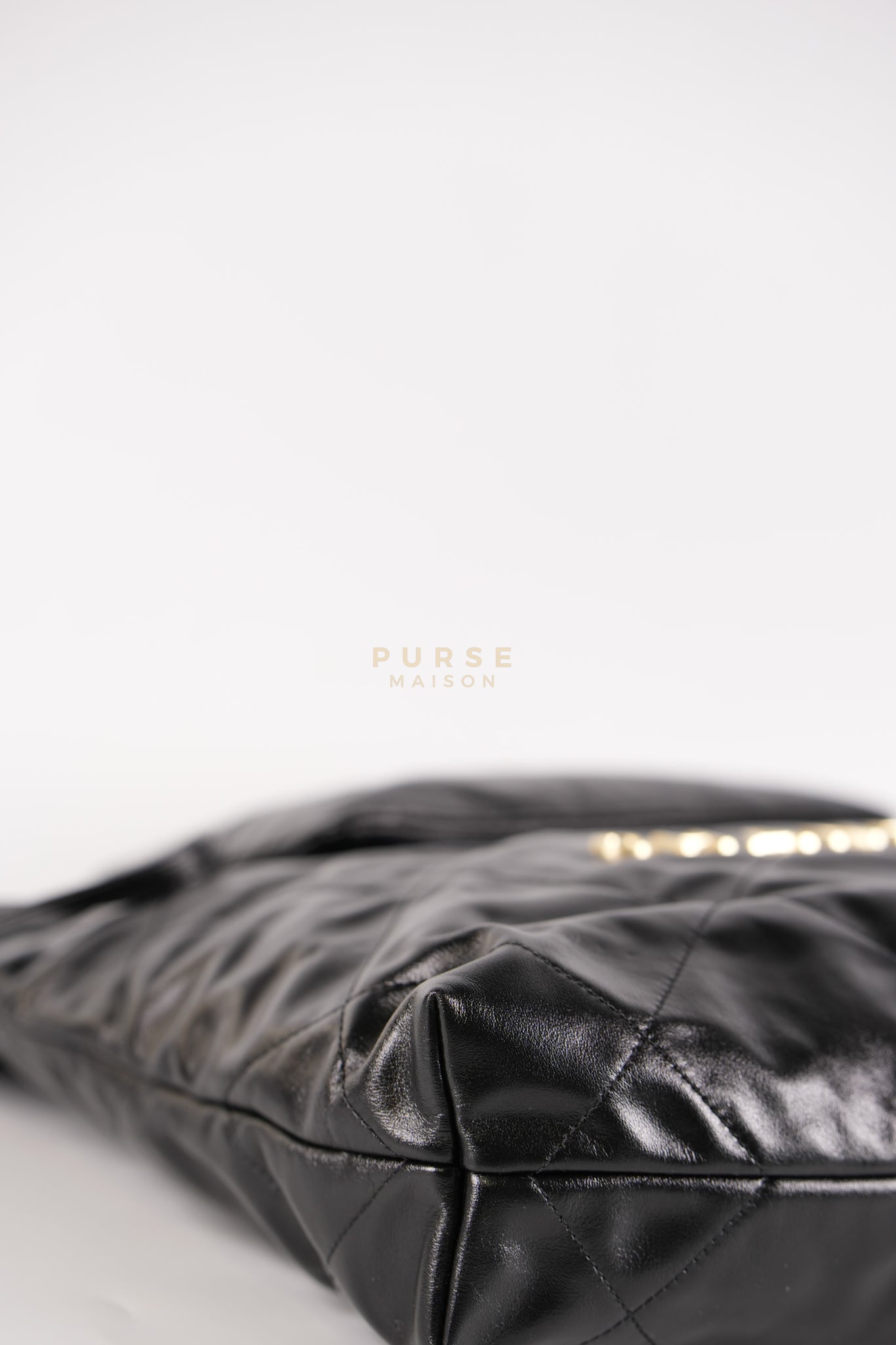 22 Small in Black Lambskin Leather and Aged Gold Hardware (Microchip) | Purse Maison Luxury Bags Shop