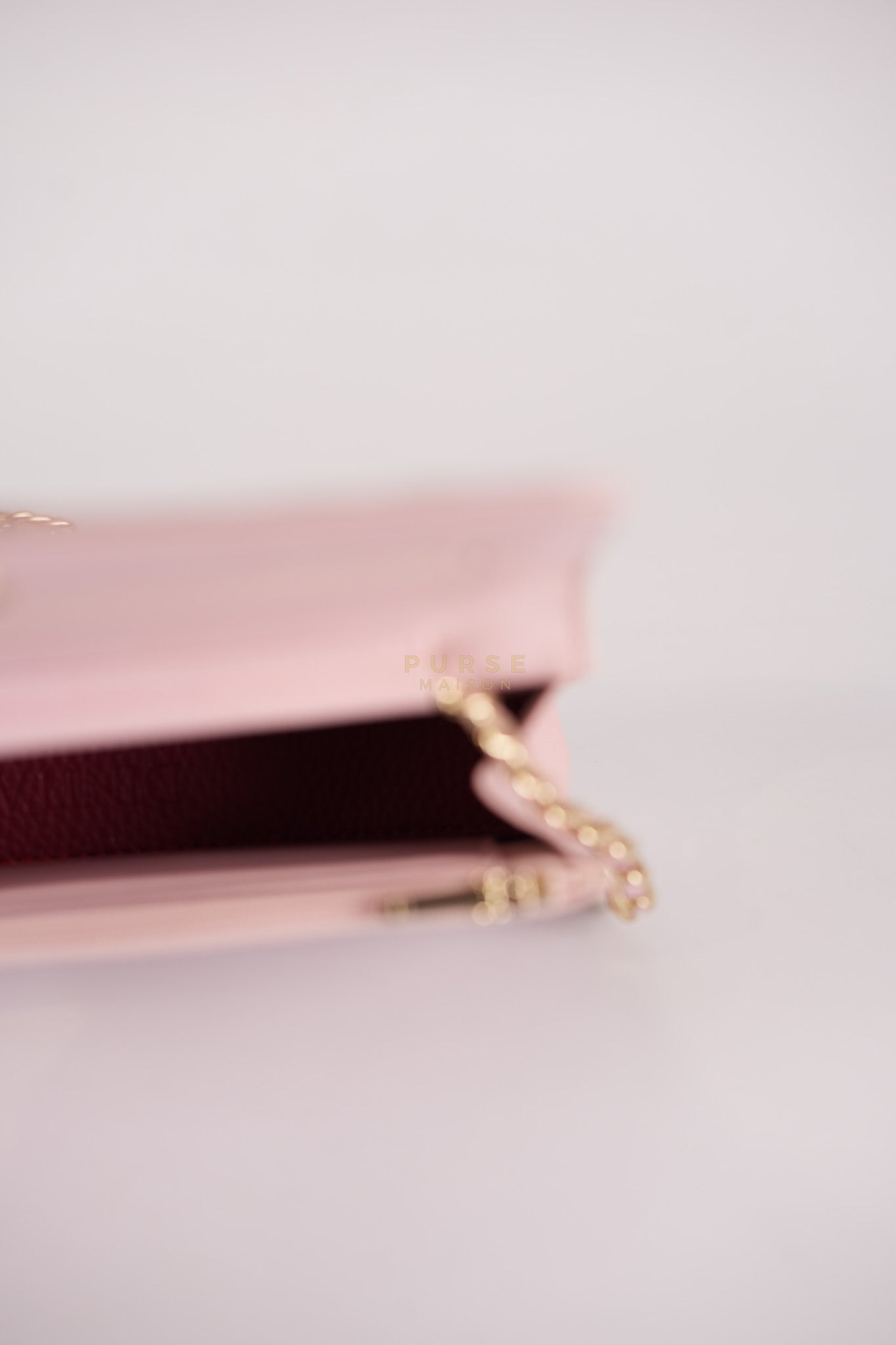 22B Golden CC Wallet on Chain in Pink Caviar Leather and Light Gold Hardware (Microchip) | Purse Maison Luxury Bags Shop