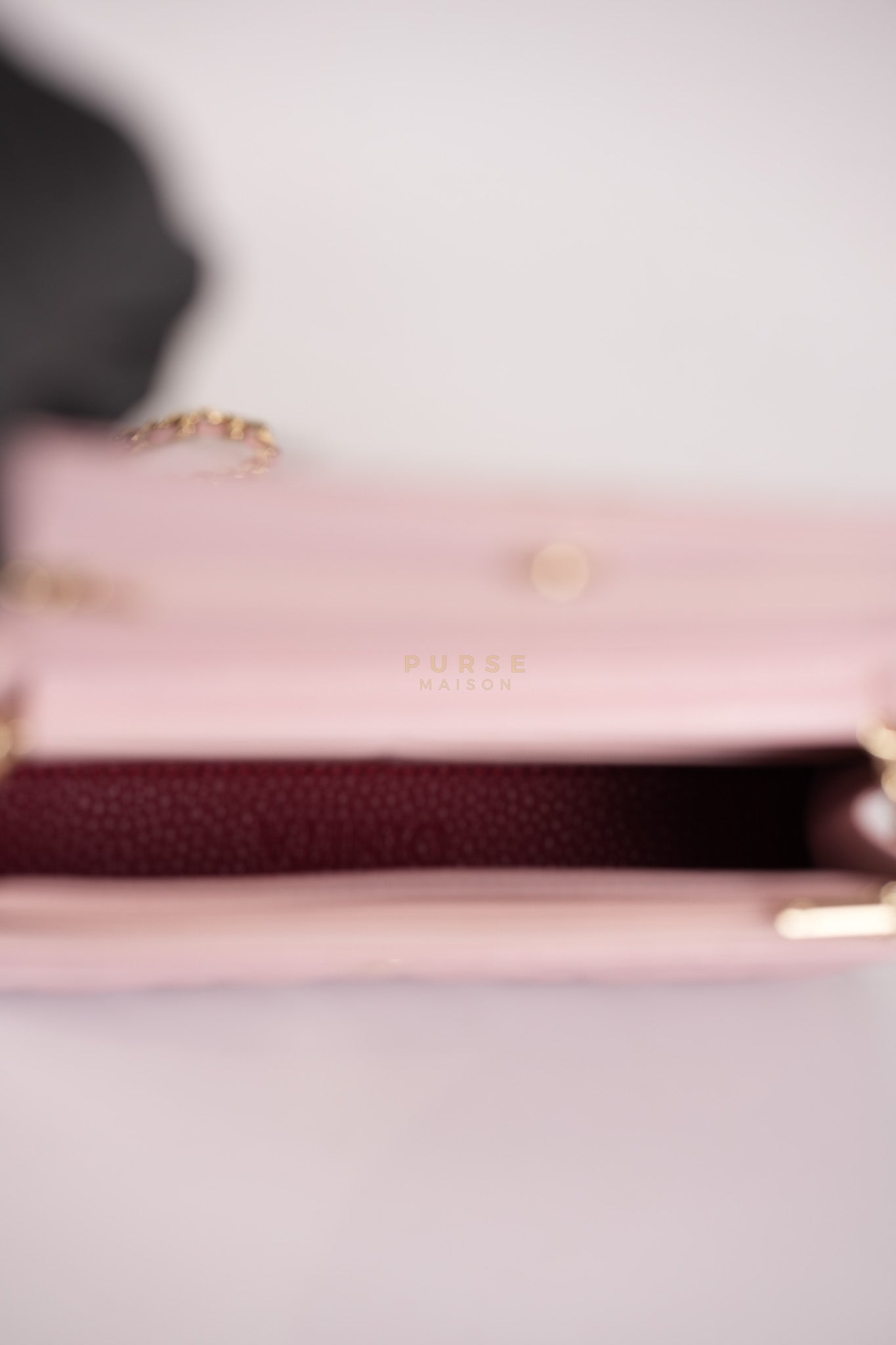 22B Golden CC Wallet on Chain in Pink Caviar Leather and Light Gold Hardware (Microchip) | Purse Maison Luxury Bags Shop