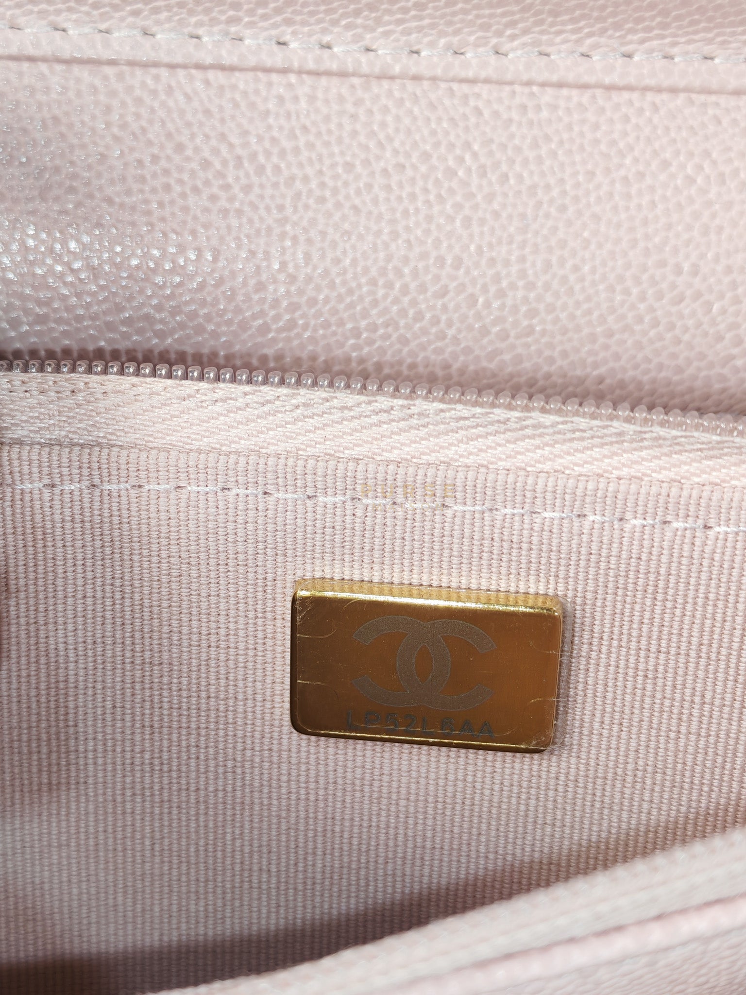 22B Golden CC Wallet on Chain in Pink Caviar Leather and Light Gold Hardware (Microchip) | Purse Maison Luxury Bags Shop