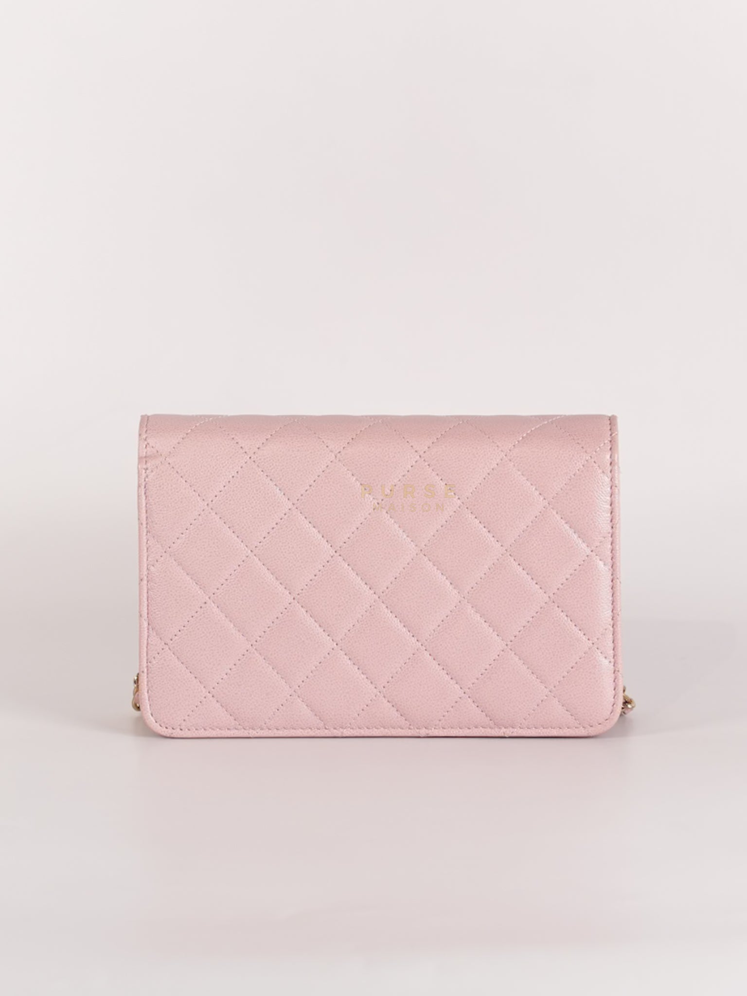 22B Golden CC Wallet on Chain in Pink Caviar Leather and Light Gold Hardware (Microchip) | Purse Maison Luxury Bags Shop
