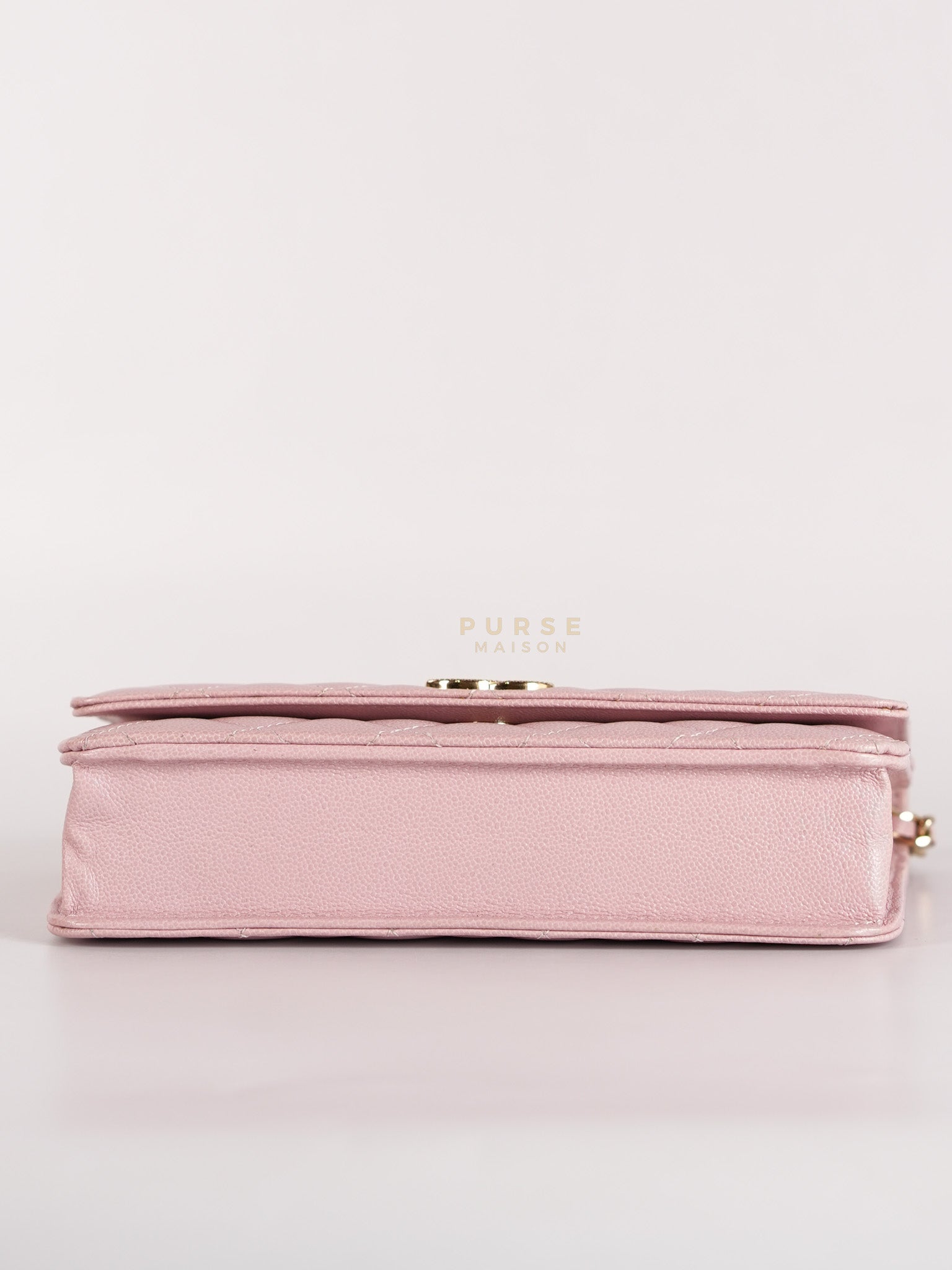 22B Golden CC Wallet on Chain in Pink Caviar Leather and Light Gold Hardware (Microchip) | Purse Maison Luxury Bags Shop