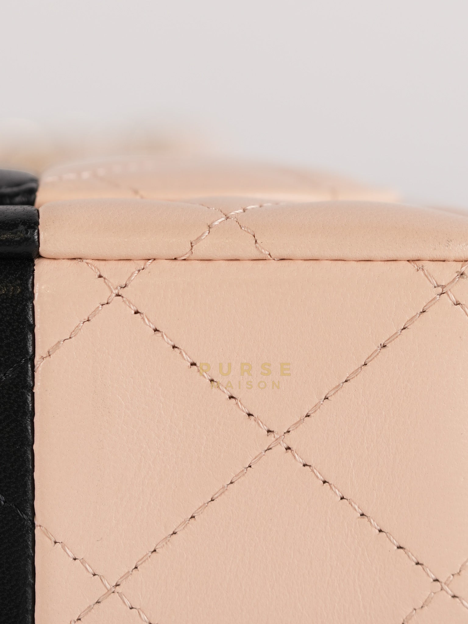 22C Mini Square in Light Beige & Black Lambskin Leather in Light Gold Hardware (Microchip) | Purse Maison Luxury Bags Shop