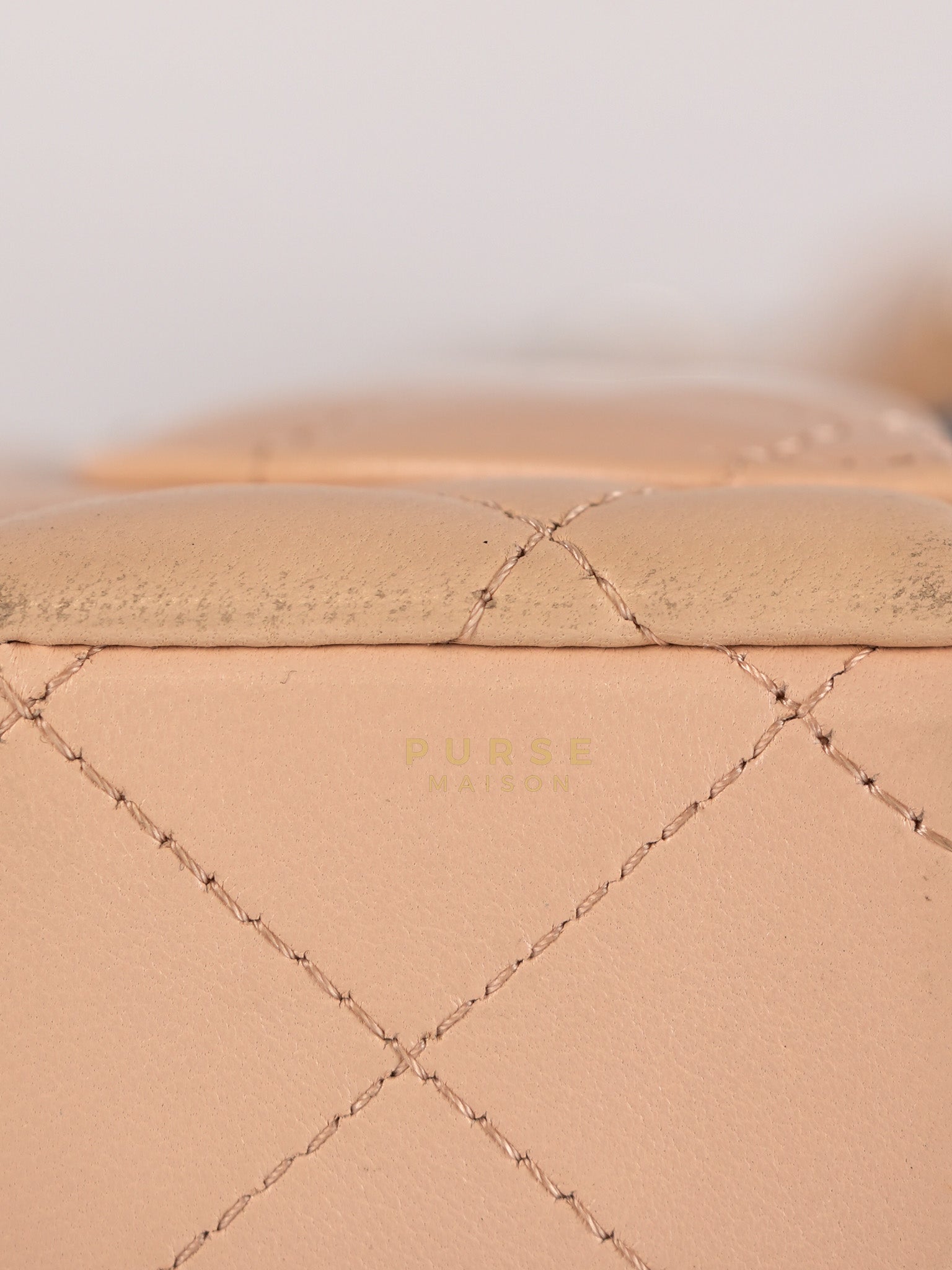 22C Mini Square in Light Beige & Black Lambskin Leather in Light Gold Hardware (Microchip) | Purse Maison Luxury Bags Shop