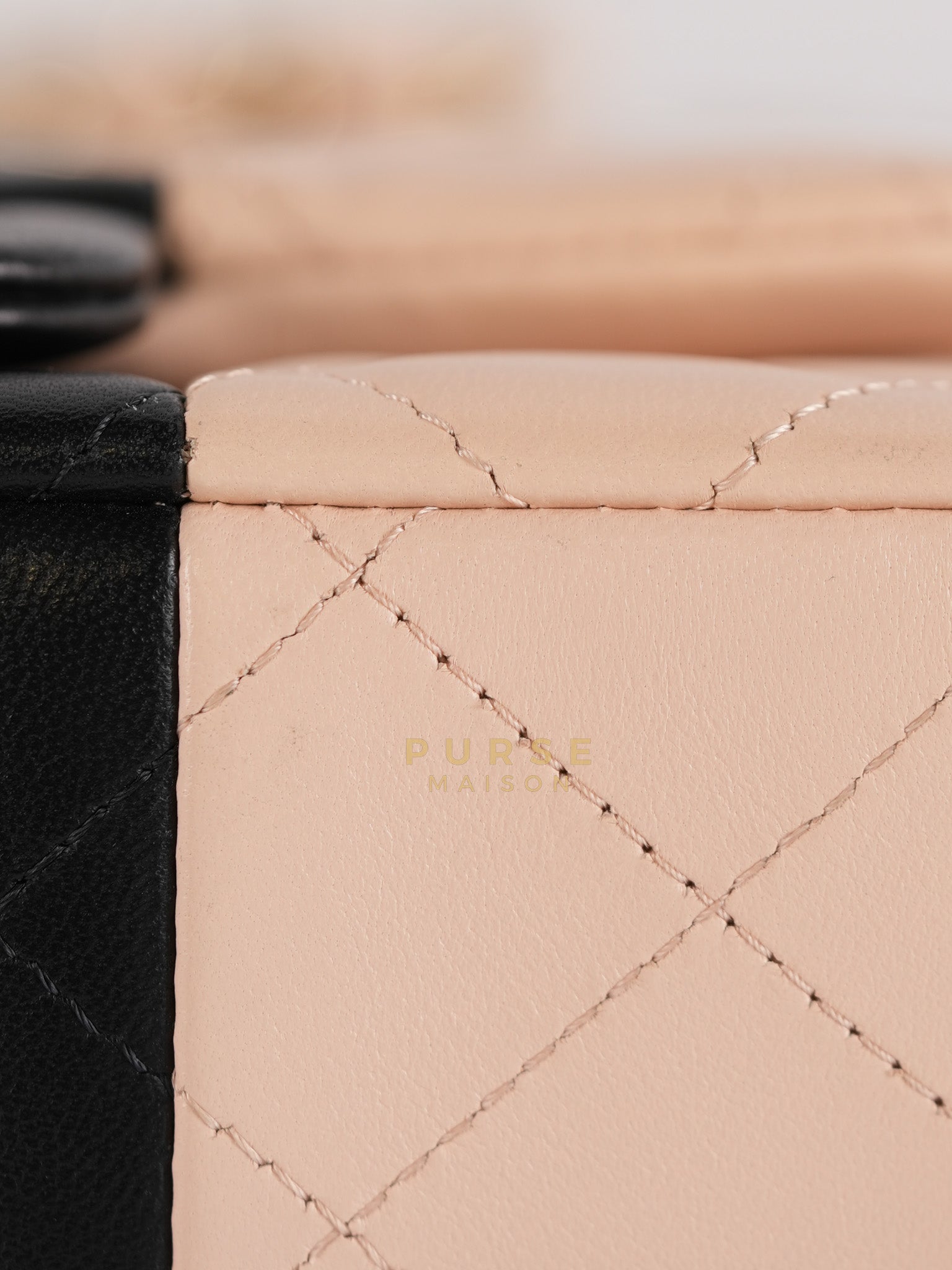 22C Mini Square in Light Beige & Black Lambskin Leather in Light Gold Hardware (Microchip) | Purse Maison Luxury Bags Shop