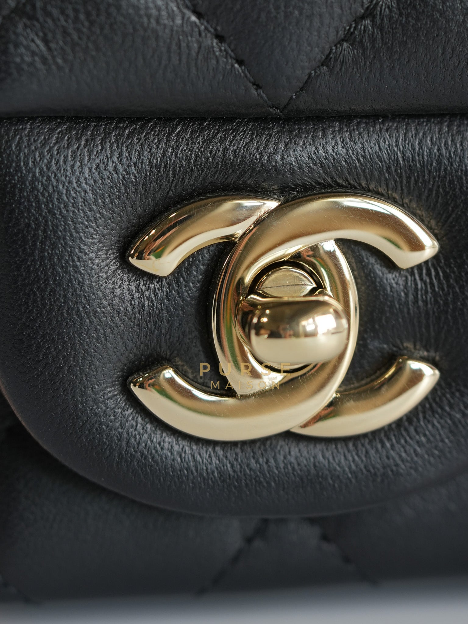 22C Mini Square in Light Beige & Black Lambskin Leather in Light Gold Hardware (Microchip) | Purse Maison Luxury Bags Shop