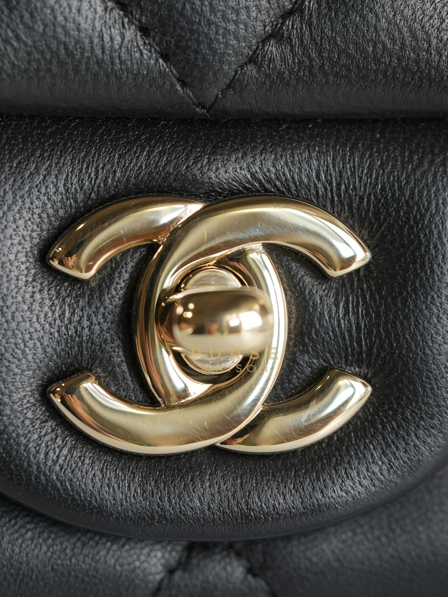 22C Mini Square in Light Beige & Black Lambskin Leather in Light Gold Hardware (Microchip) | Purse Maison Luxury Bags Shop