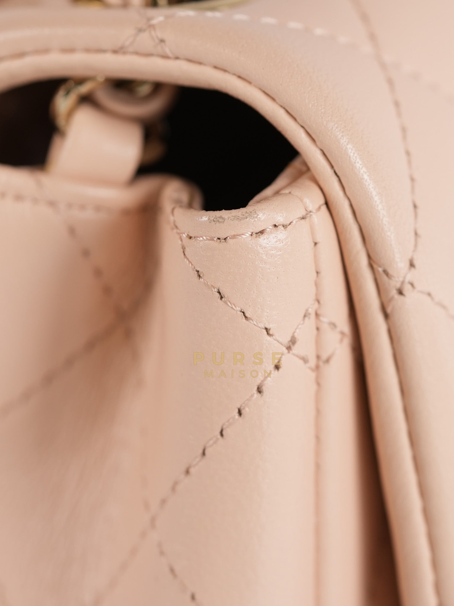 22C Mini Square in Light Beige & Black Lambskin Leather in Light Gold Hardware (Microchip) | Purse Maison Luxury Bags Shop