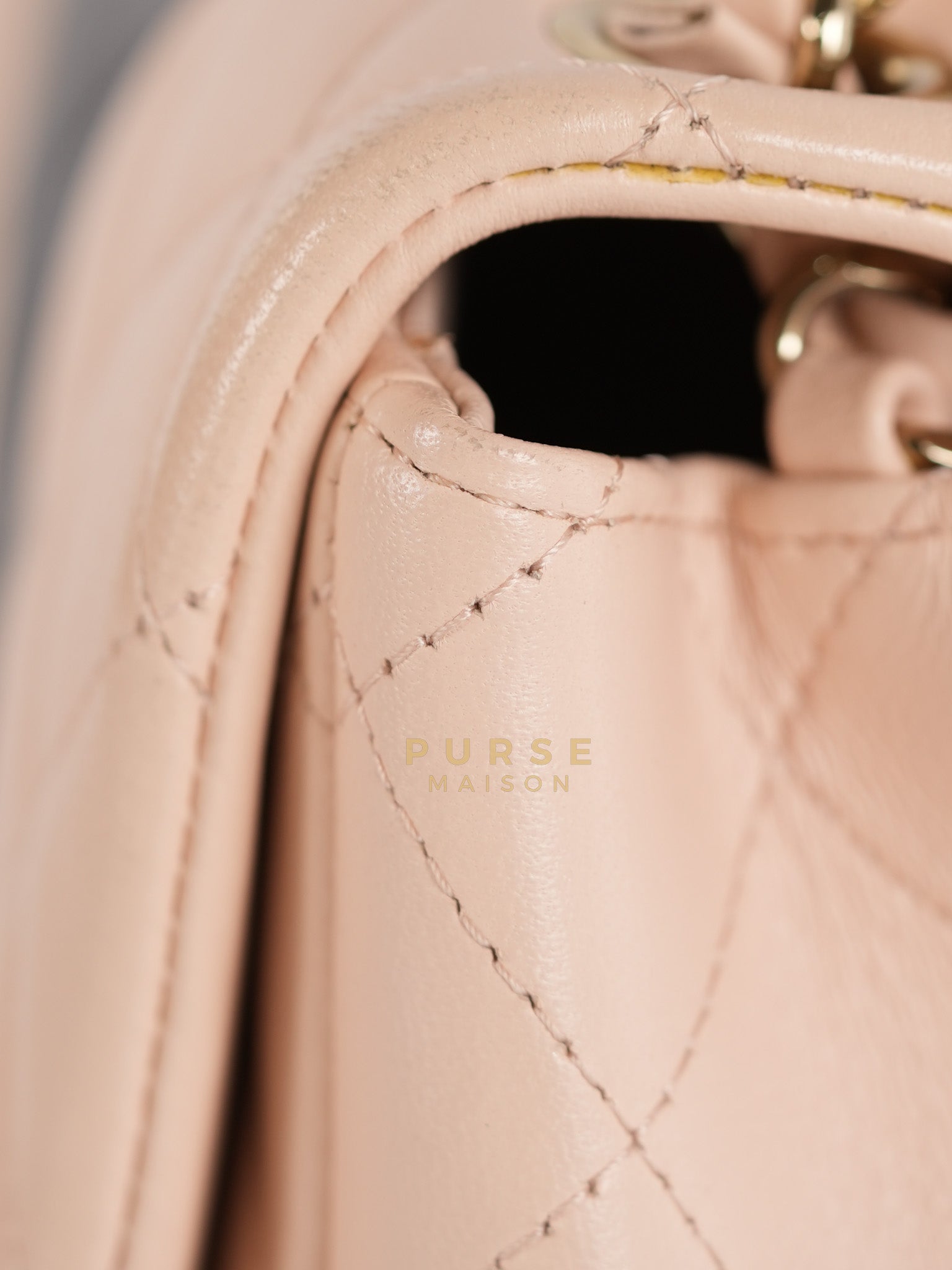 22C Mini Square in Light Beige & Black Lambskin Leather in Light Gold Hardware (Microchip) | Purse Maison Luxury Bags Shop