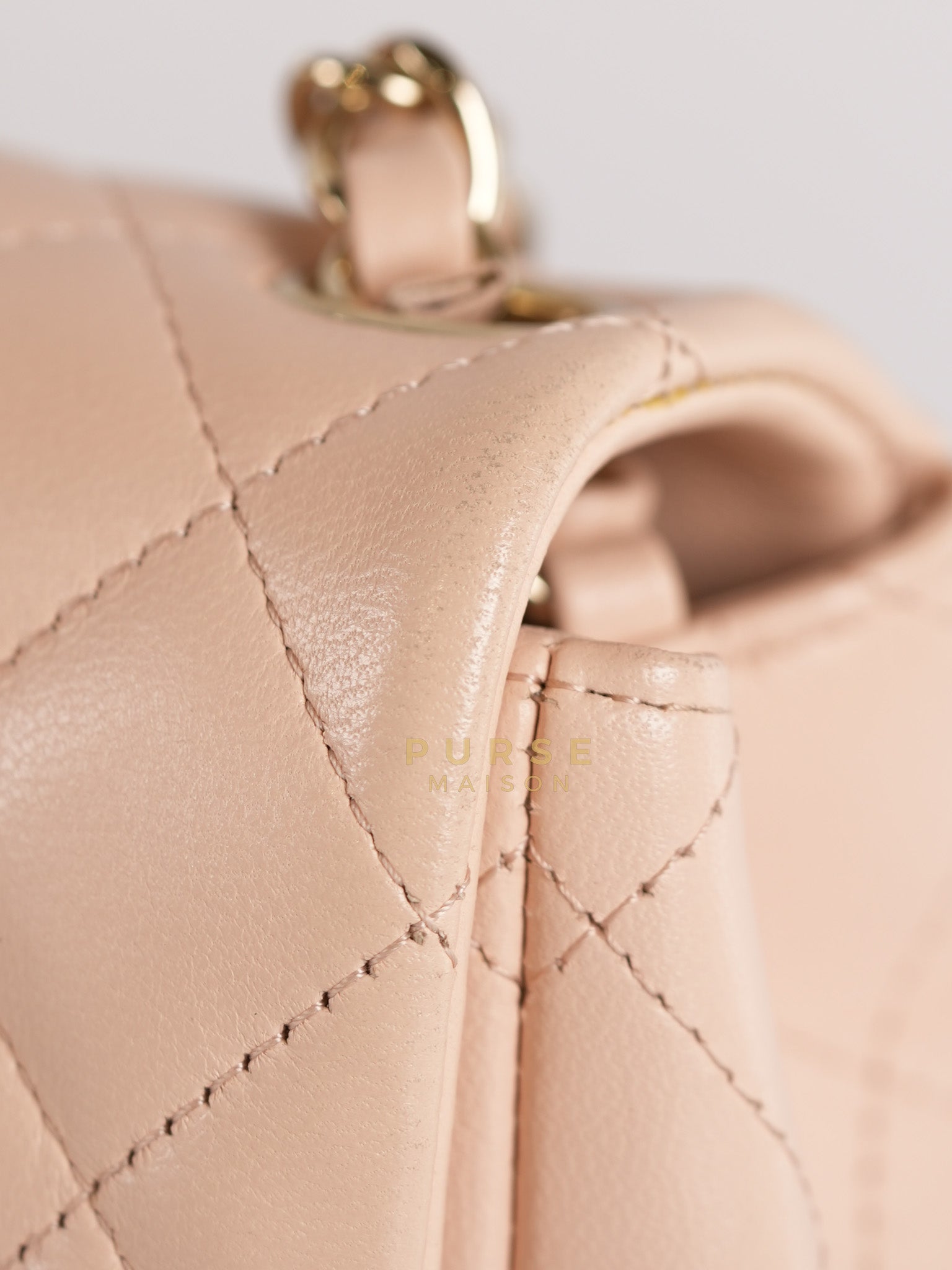 22C Mini Square in Light Beige & Black Lambskin Leather in Light Gold Hardware (Microchip) | Purse Maison Luxury Bags Shop