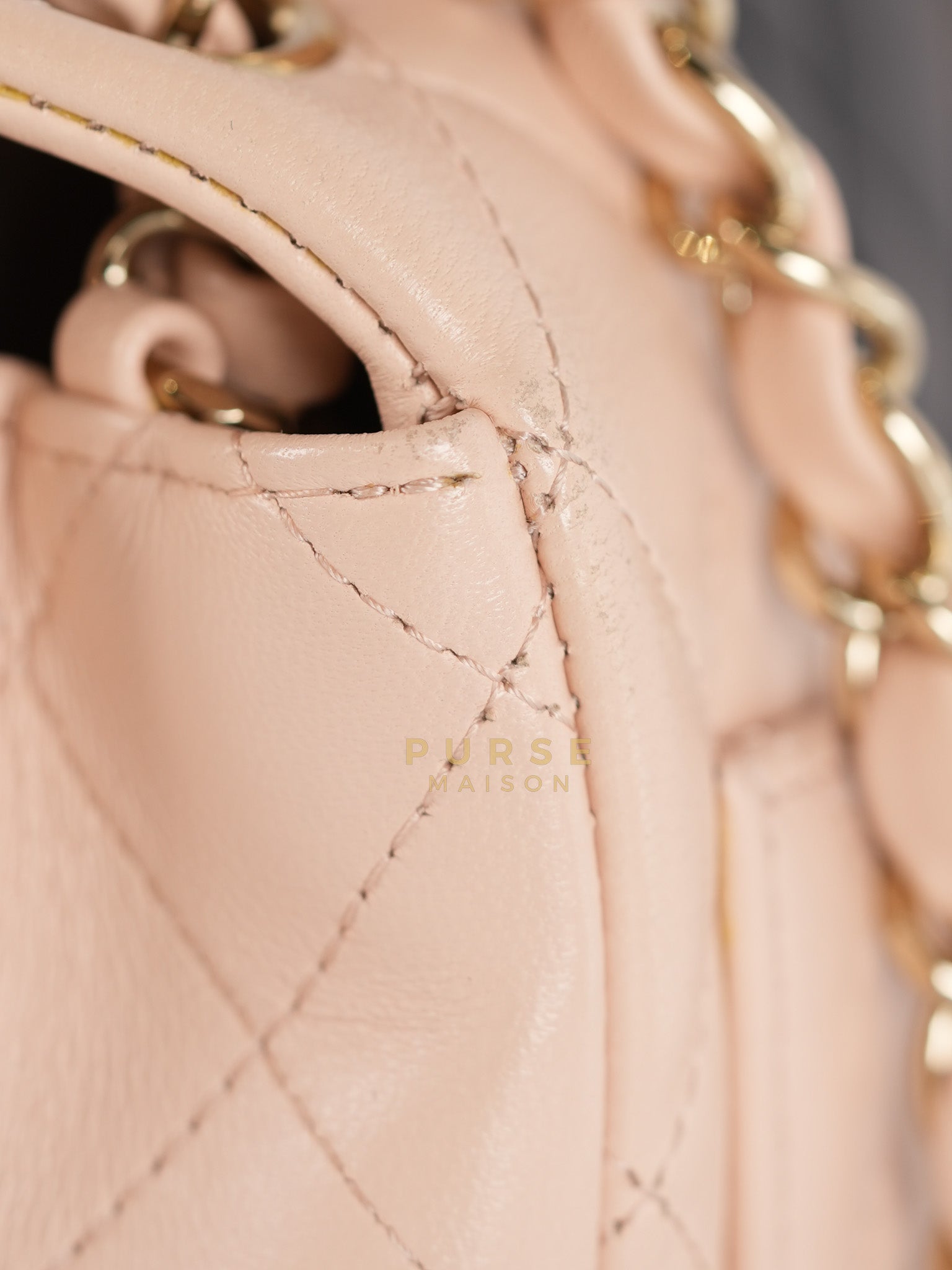 22C Mini Square in Light Beige & Black Lambskin Leather in Light Gold Hardware (Microchip) | Purse Maison Luxury Bags Shop