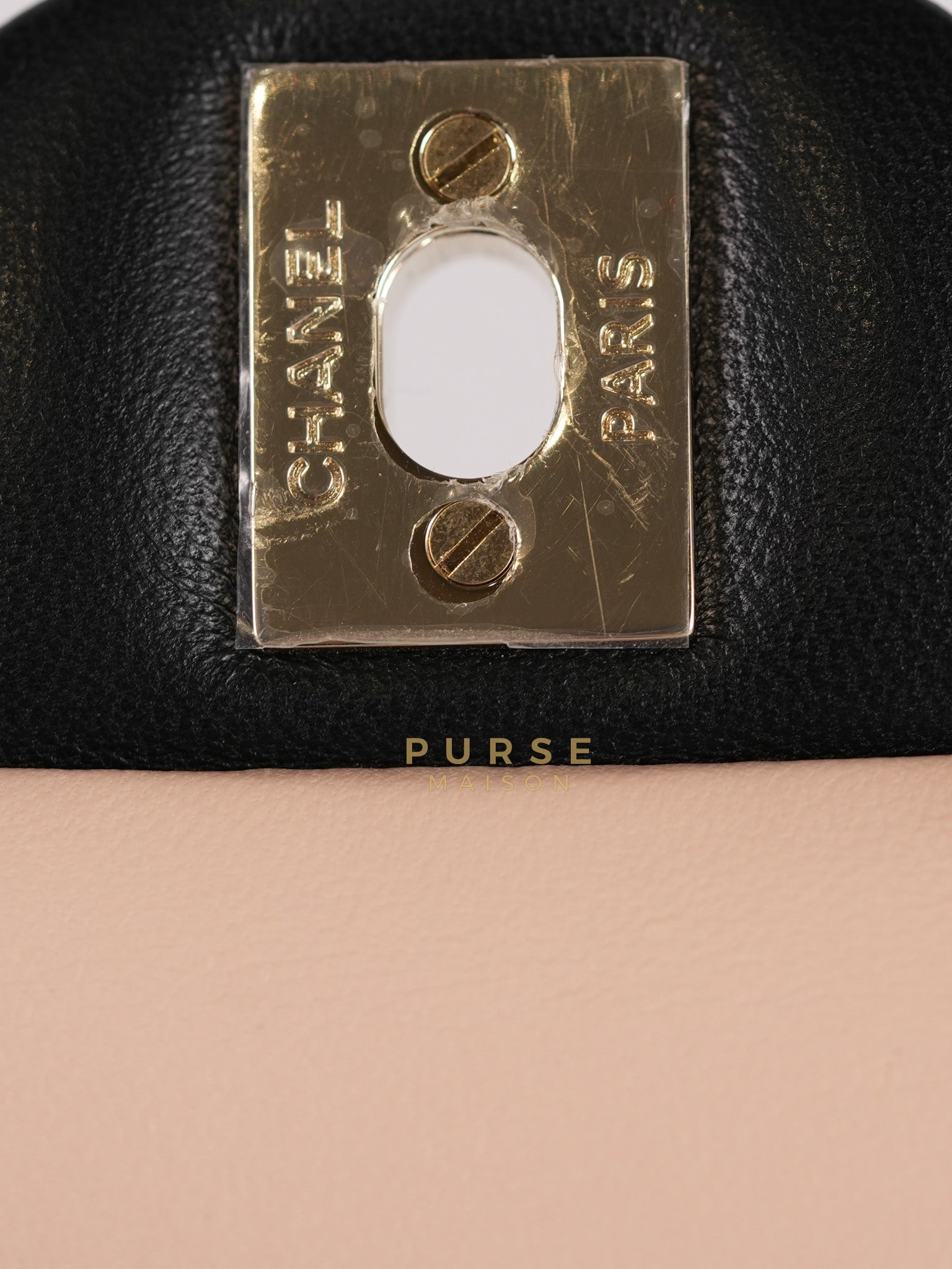 22C Mini Square in Light Beige & Black Lambskin Leather in Light Gold Hardware (Microchip) | Purse Maison Luxury Bags Shop