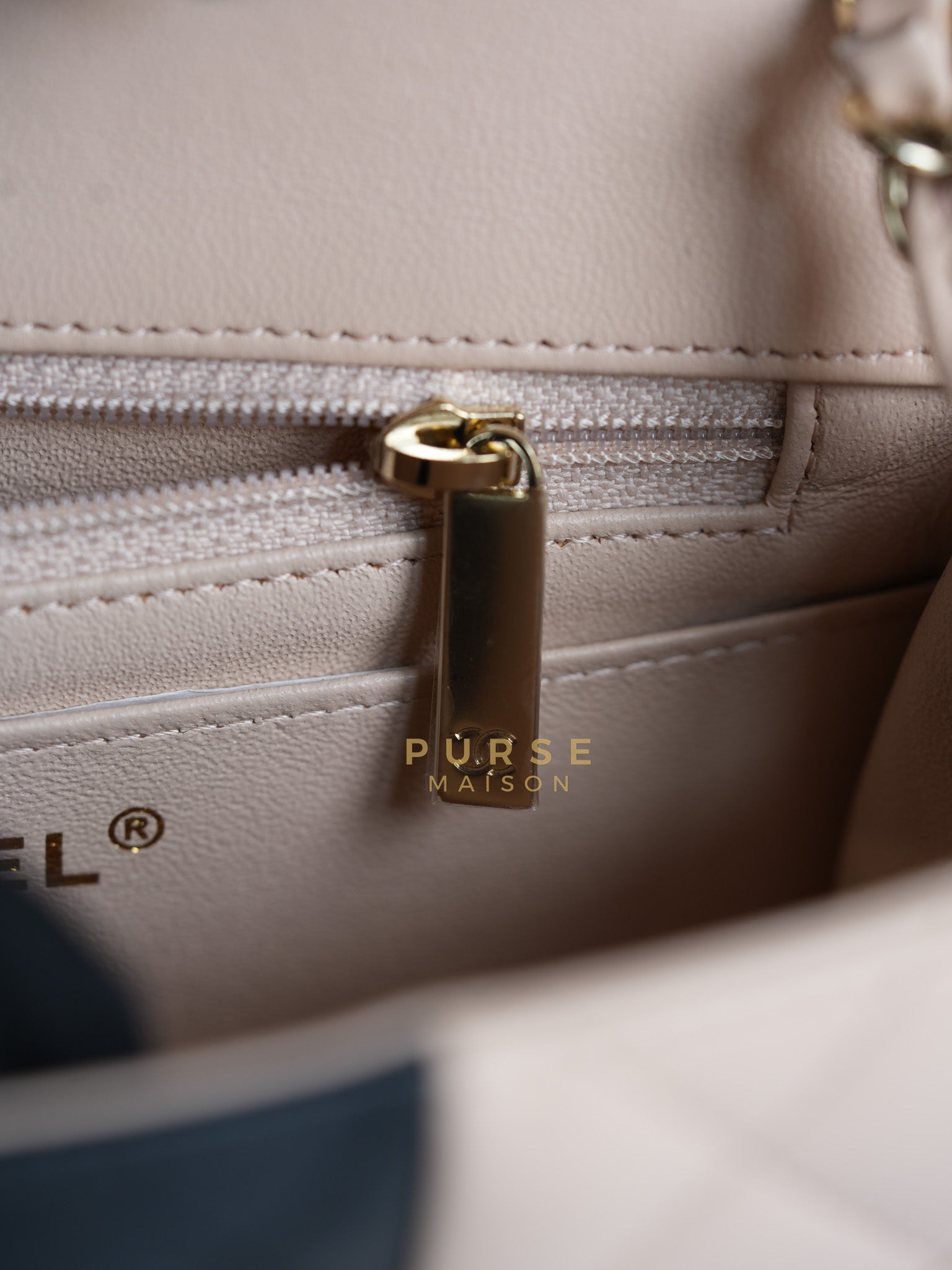 22C Mini Square in Light Beige & Black Lambskin Leather in Light Gold Hardware (Microchip) | Purse Maison Luxury Bags Shop