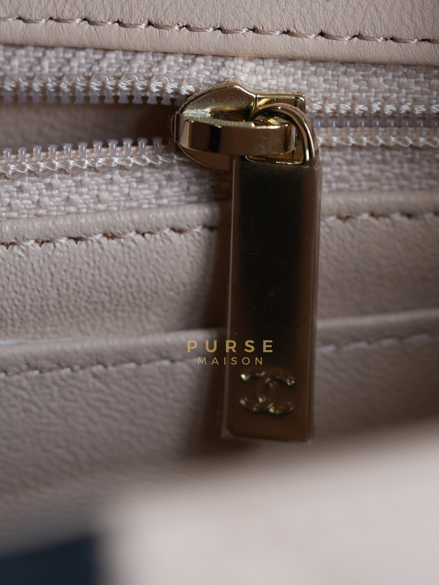 22C Mini Square in Light Beige & Black Lambskin Leather in Light Gold Hardware (Microchip) | Purse Maison Luxury Bags Shop