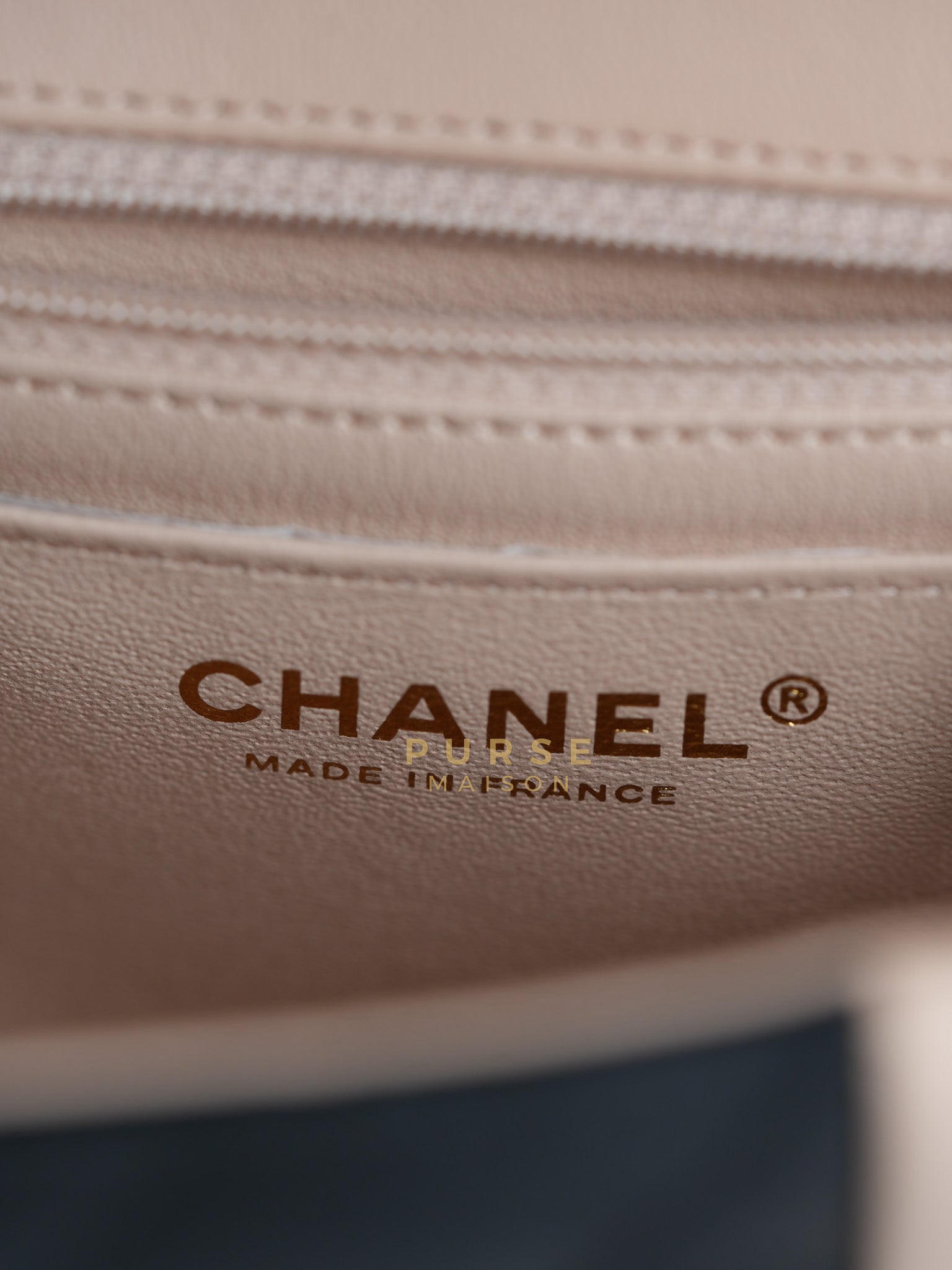 22C Mini Square in Light Beige & Black Lambskin Leather in Light Gold Hardware (Microchip) | Purse Maison Luxury Bags Shop