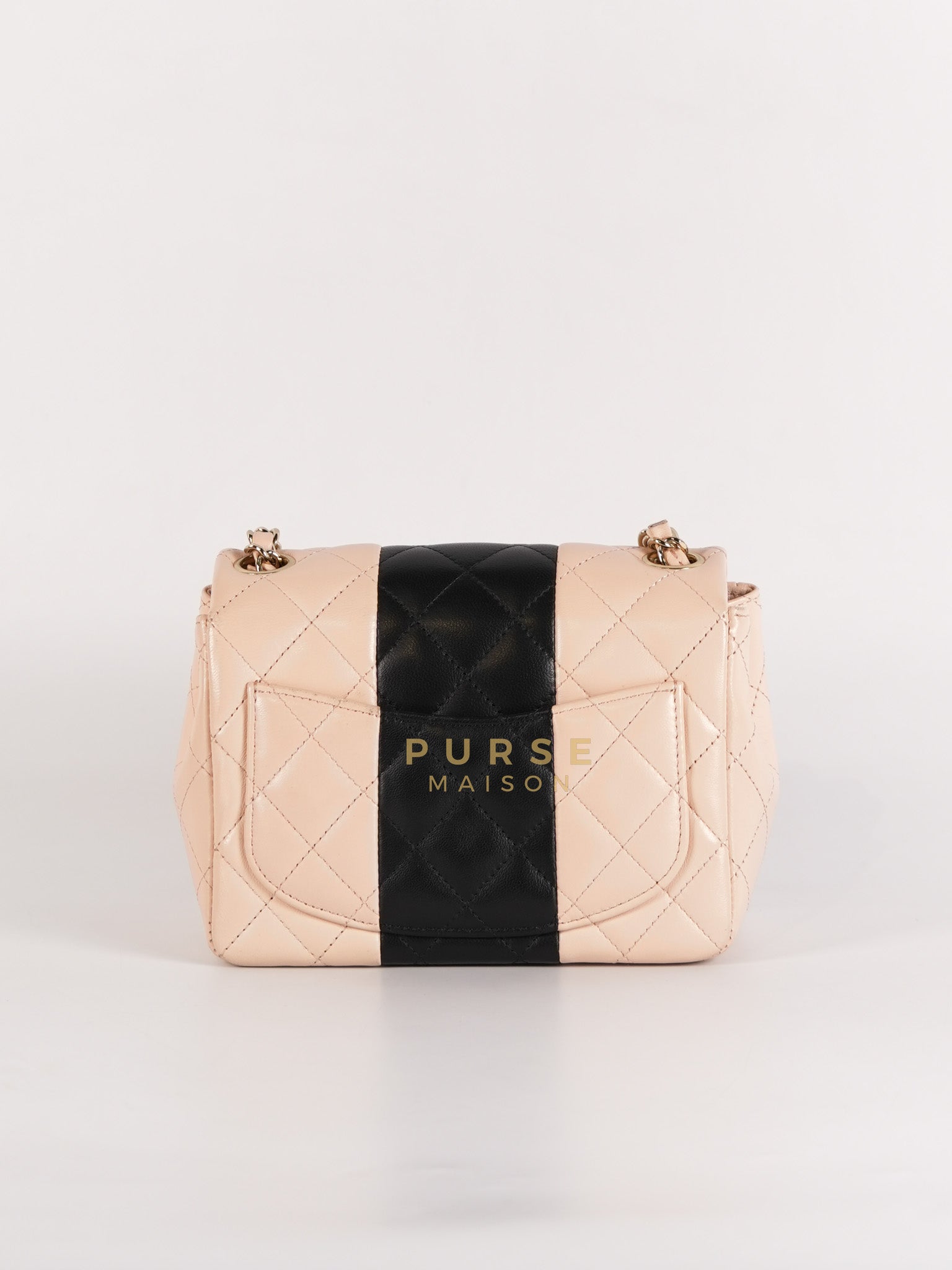 22C Mini Square in Light Beige & Black Lambskin Leather in Light Gold Hardware (Microchip) | Purse Maison Luxury Bags Shop