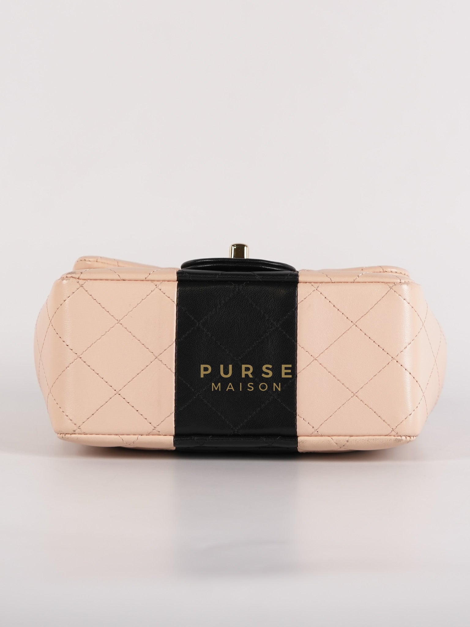 22C Mini Square in Light Beige & Black Lambskin Leather in Light Gold Hardware (Microchip) | Purse Maison Luxury Bags Shop